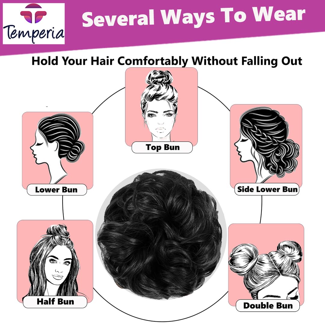 Stylish Juda Hair Buns & Messy Bun Hair Extensions for Women - Fake Donut Maker Scrunchies with Elastic Band (Black, 1PC) - Perfect for Updos, Ponytails & Everyday Hairstyles