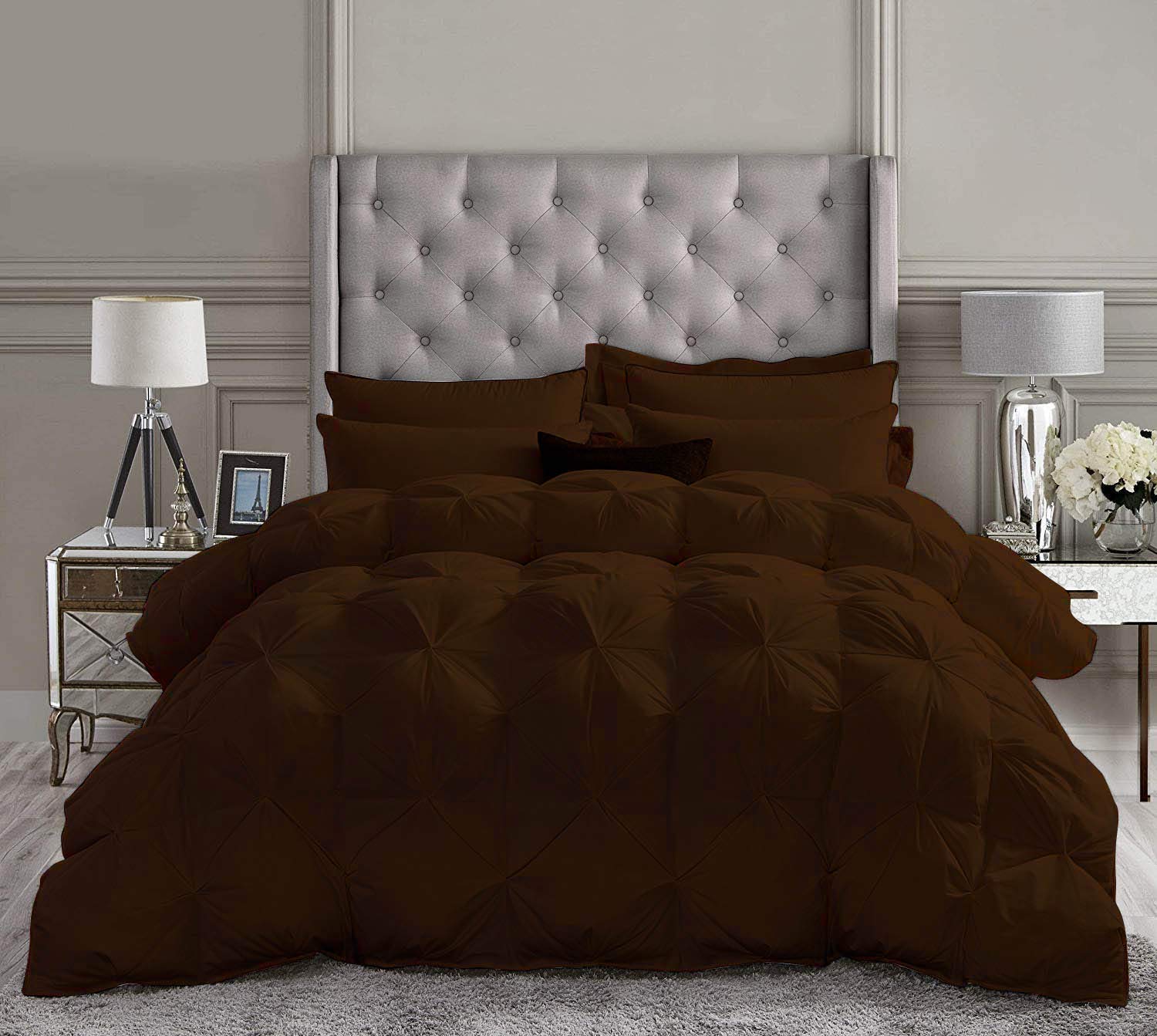 Premium 3-Piece Pinch Pleated Comforter Set - 1000 Thread Count 100% Egyptian Cotton, Ultra Soft & Breathable (Twin/Twin XL, Chocolate Brown) - Perfect for Bedroom Decor, Guest Rooms & Cozy Nights