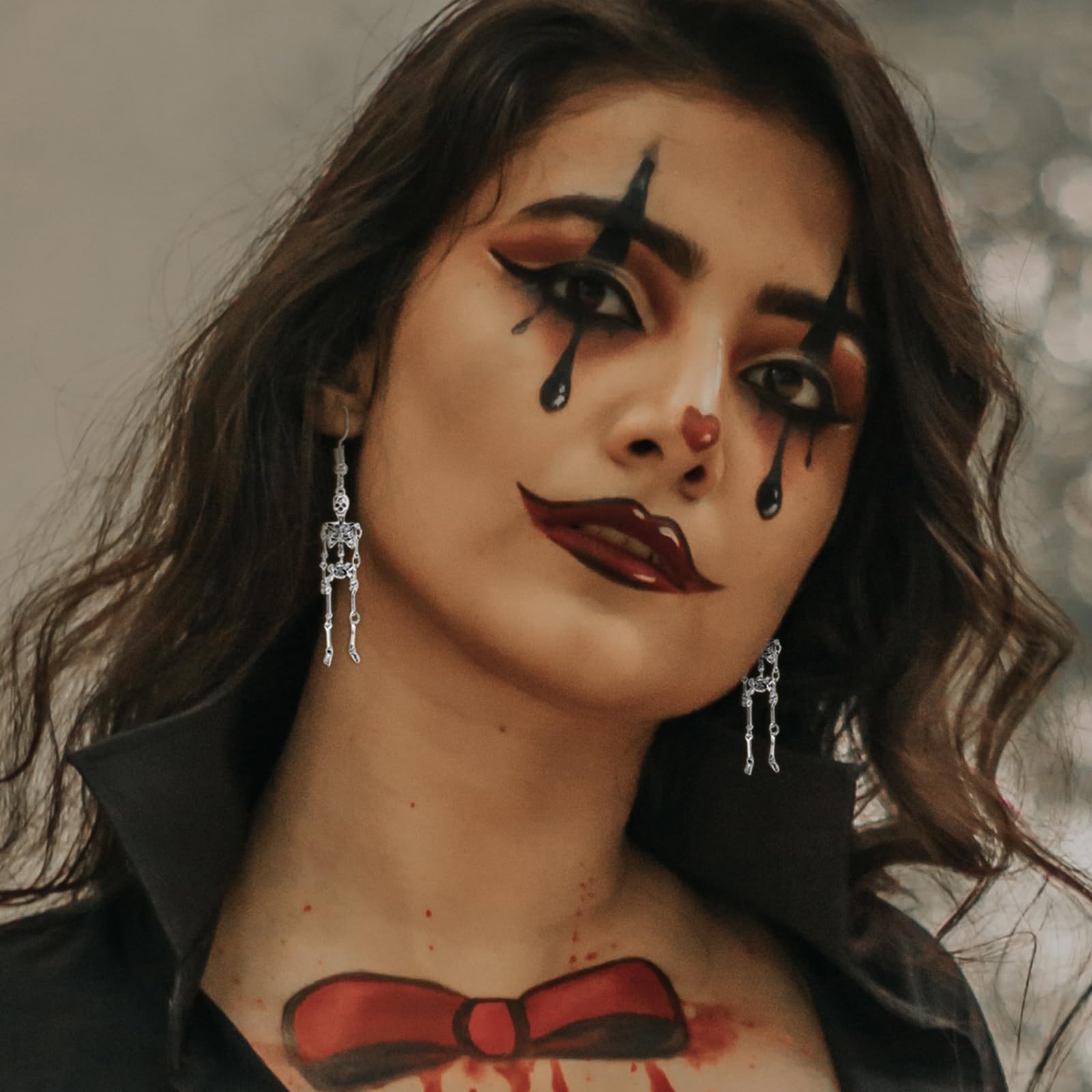 Halloween Skeleton Dangle Earrings for Women - Rhinestone Skull Drop Earrings | Gothic Jewelry, Spooky Costume Accessories & Holiday Gift Ideas | Perfect for Halloween Parties, Cosplay & Themed Events