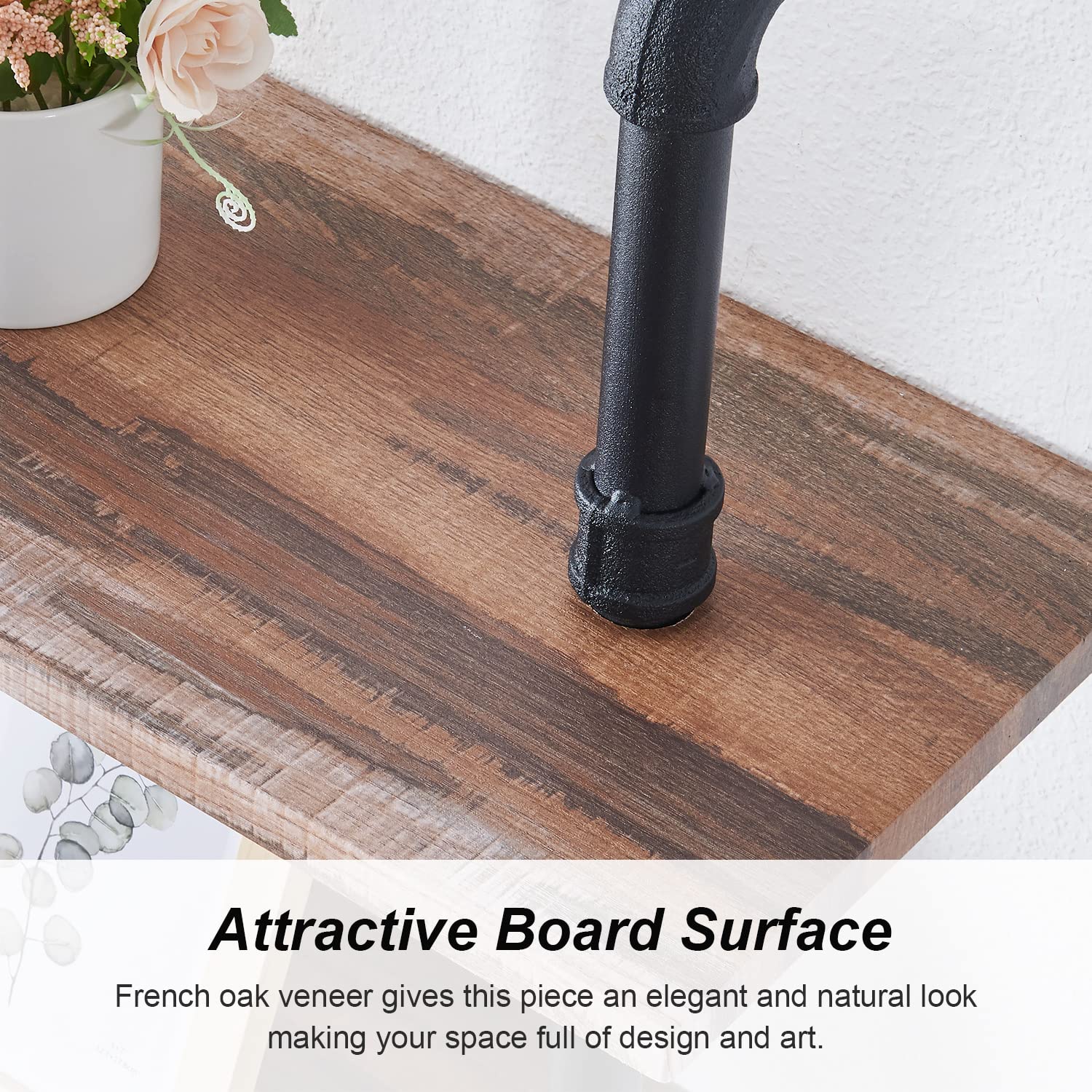 HOMBAZAAR 7-Tier Industrial Pipe Bookshelf - Wall Mounted Ladder Shelf with Sturdy Metal Frame for Home Office & Living Room - Rustic Oak Brown - Perfect for Small Spaces, Book Storage & Home Decor