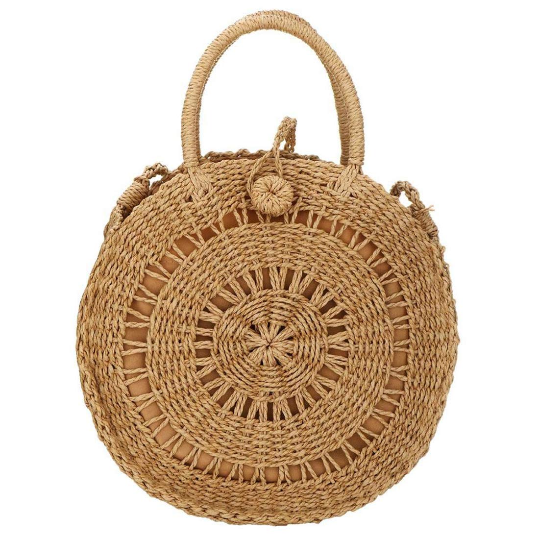 Women's Straw Crossbody Bag - Woven Round Shoulder Purse for Summer Beach, Travel & Casual Outings | Boho Chic Handbag