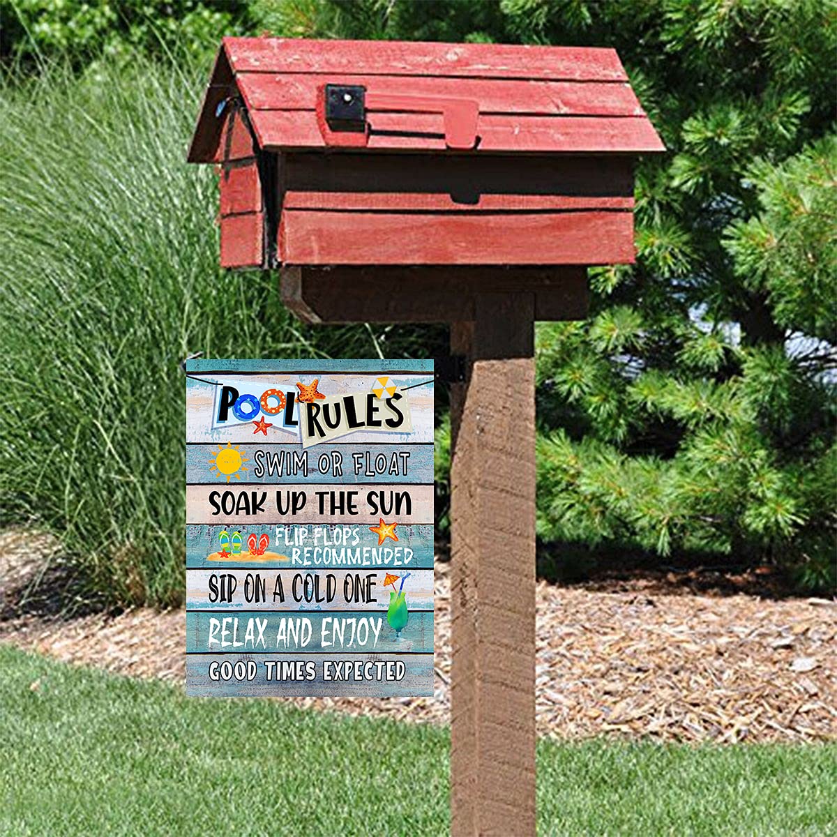Pool Rules Garden Flag - Double Sided 12x18 Spring Summer Beach Decor - Perfect for Patio, Deck, Backyard & Poolside Outdoor Decorations