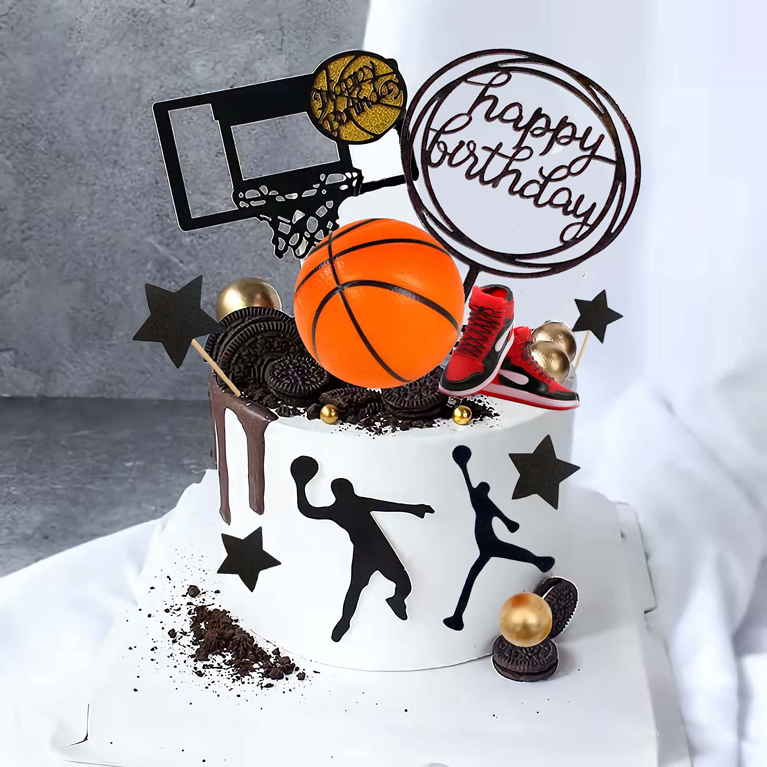 19pcs Basketball Cake Toppers Set for Boys & Men - Sneaker & Ball Decorations for Birthday Cakes, Cupcakes | Perfect for NBA Themed Parties, Sports Celebrations & Basketball Fan Gifts