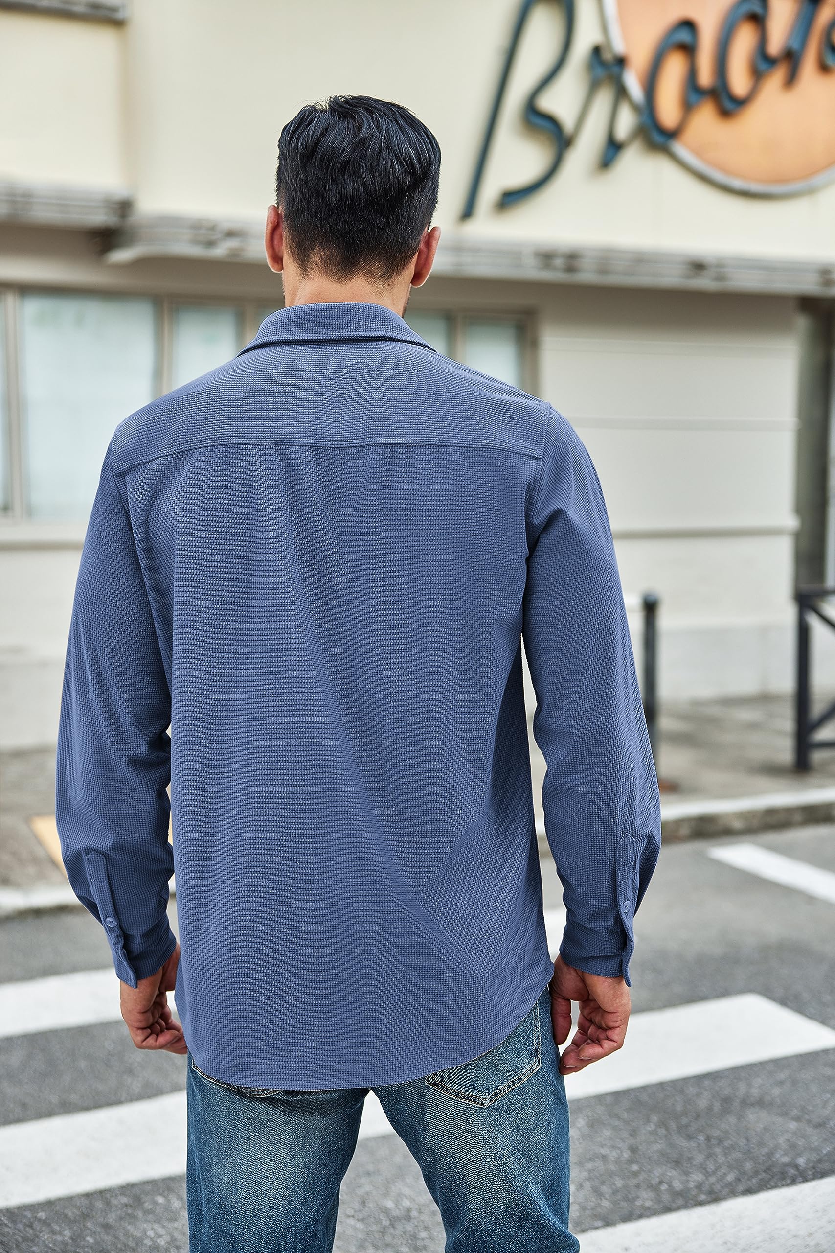 COOFANDY Men's Waffle Knit Button Down Shirt - Casual Long Sleeve Shacket Jacket with Pockets | Breathable & Stylish Fall Winter Layering Piece for Work, Date Night & Outdoor Activities