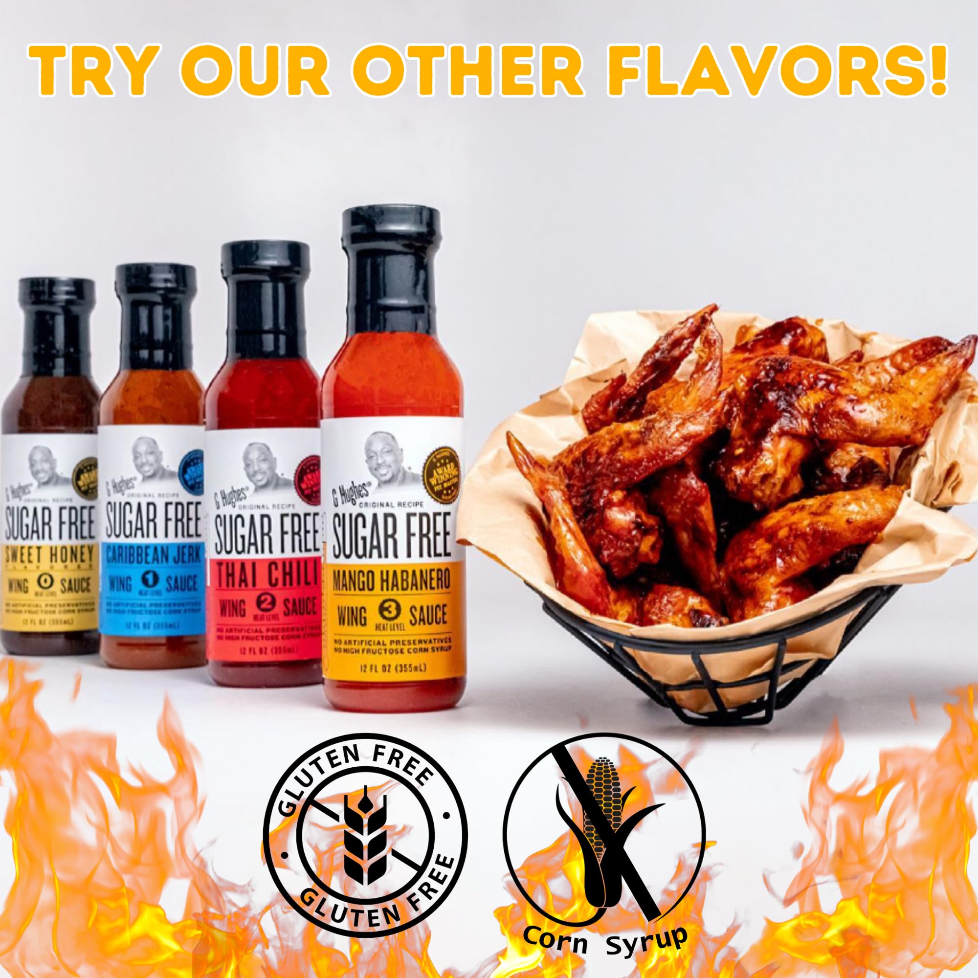 G Hughes Sugar Free Caribbean Jerk Wing Sauce - Gluten Free Jerk Marinade & BBQ Sauce for Grilling, Chicken Wings, Ribs - 12 Oz (3 Pack)