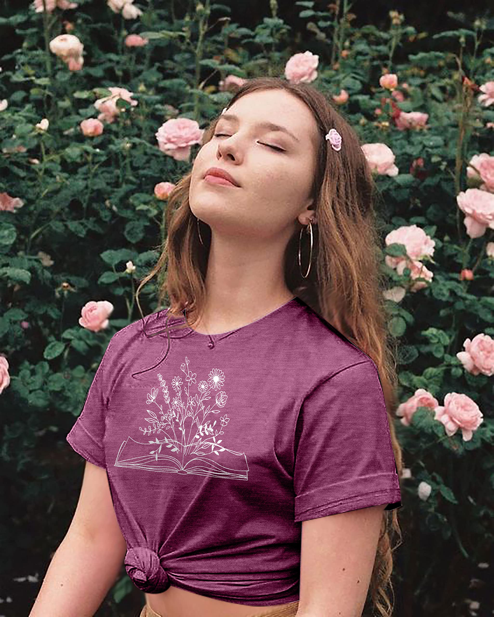 Funny Book Lovers T-Shirt for Women - Wildflowers & Reading Design - Cute Teacher Tee - Short Sleeve Cotton Top | Perfect Gift for Bookworms, Librarians & Educators