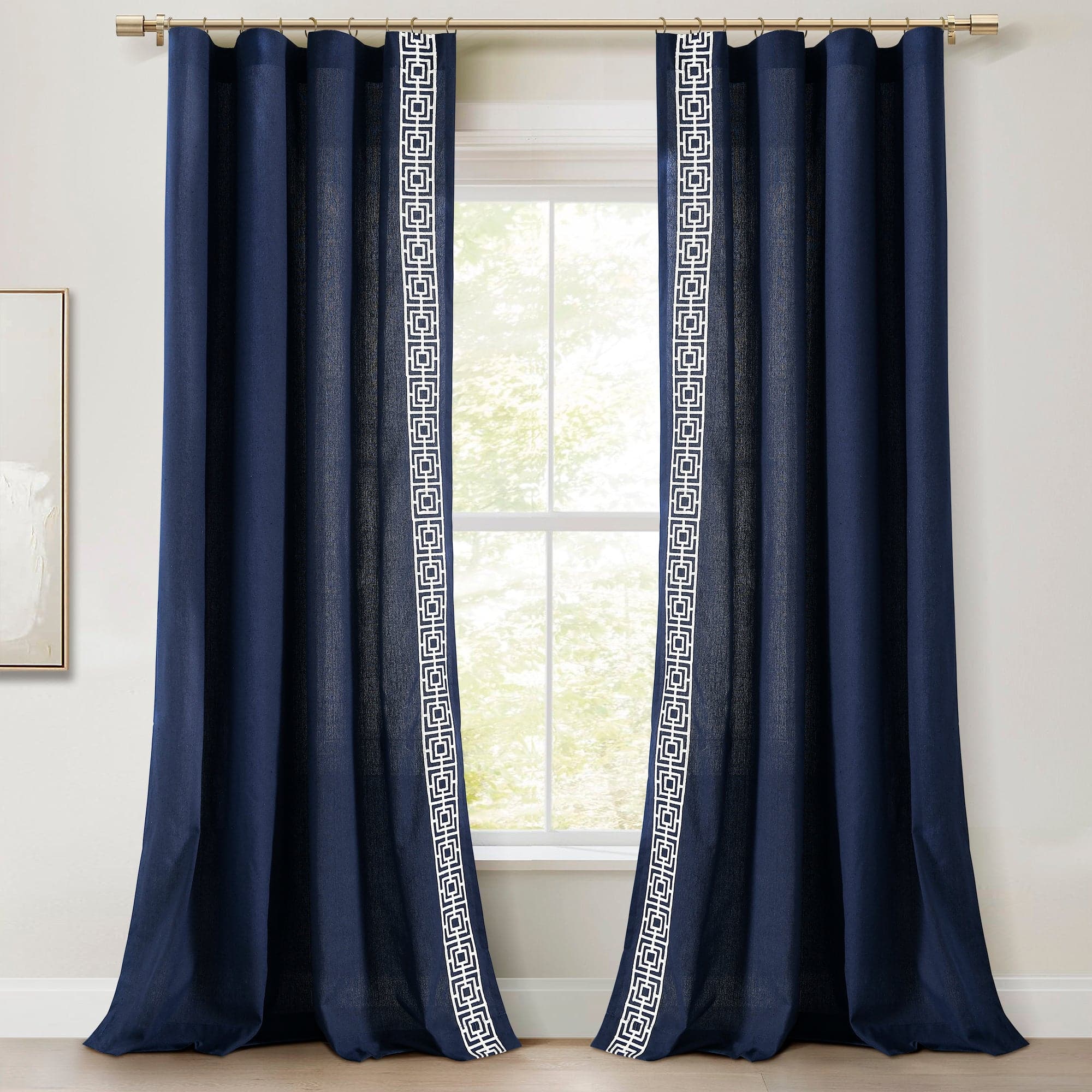 Luxury Modern Square Embroidery Border Window Curtain Panel - Elegant Home Decor for Living Room, Bedroom & Dining Room - Blackout Drapes with Embroidery Design - Perfect for Home, Office & Hotel Decor