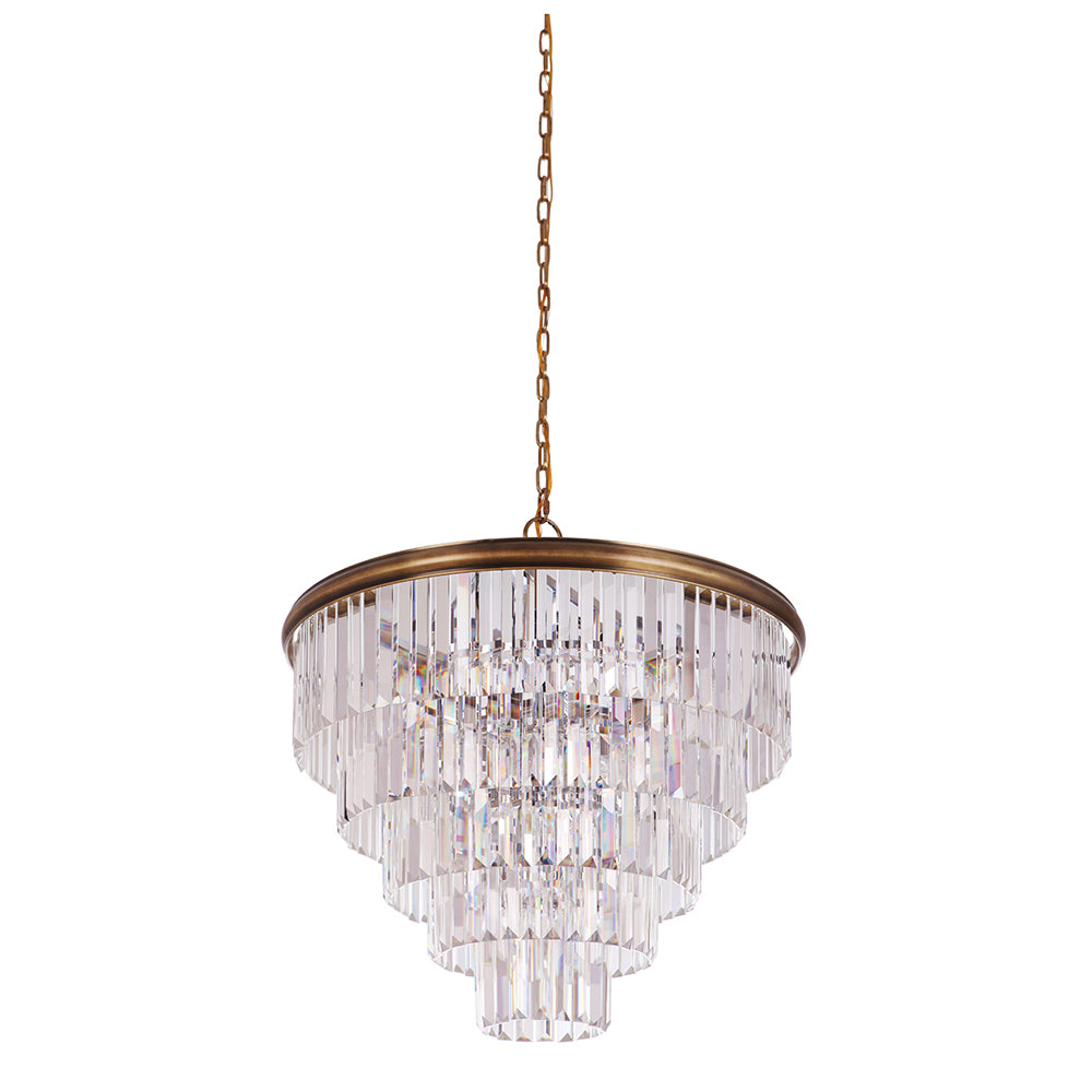 Vintage Art Deco Chandelier - Large Brass Ceiling Light Fixture for Dining Room, Living Room & Bedroom Lighting