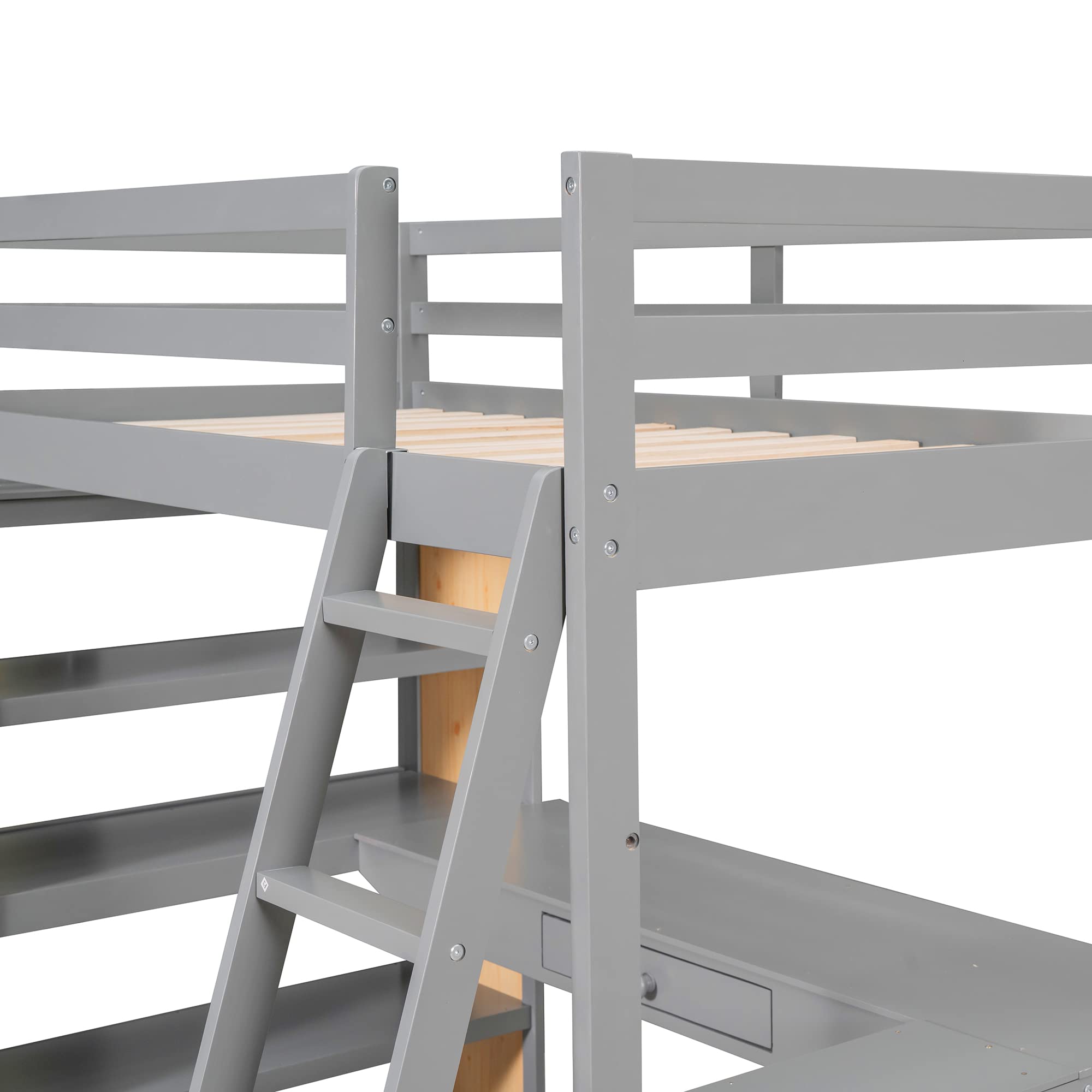 P PURLOVE Twin Size Wood Loft Bed with Desk & Storage Shelf for Kids - Sturdy High Loft Bed with Slat Support (No Box Spring Needed) - Perfect for Small Bedrooms, Dorm Rooms & Space-Saving Kids' Rooms