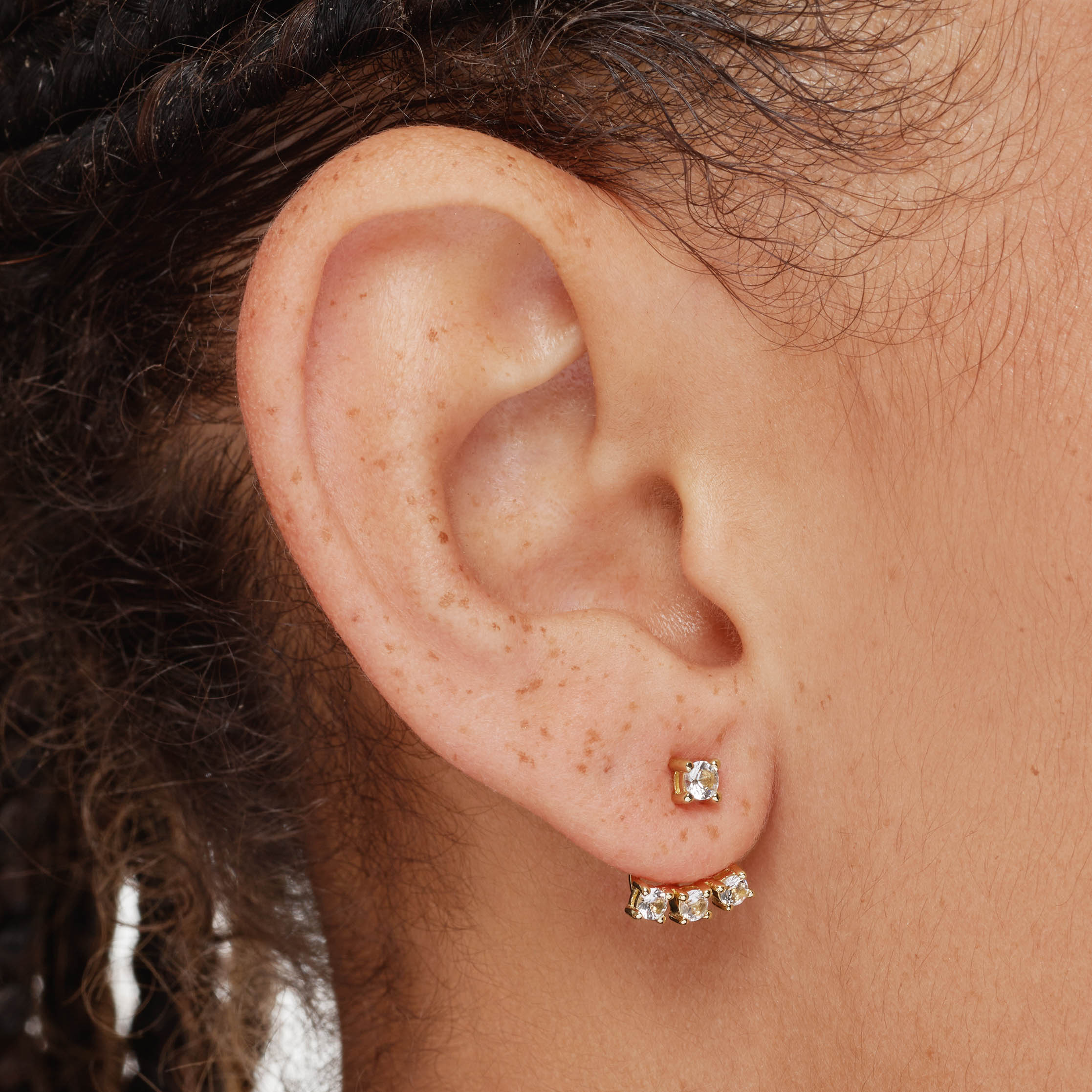 White Topaz Trio Jacket Stud Earrings in 14K Gold - Elegant Everyday Jewelry for Women