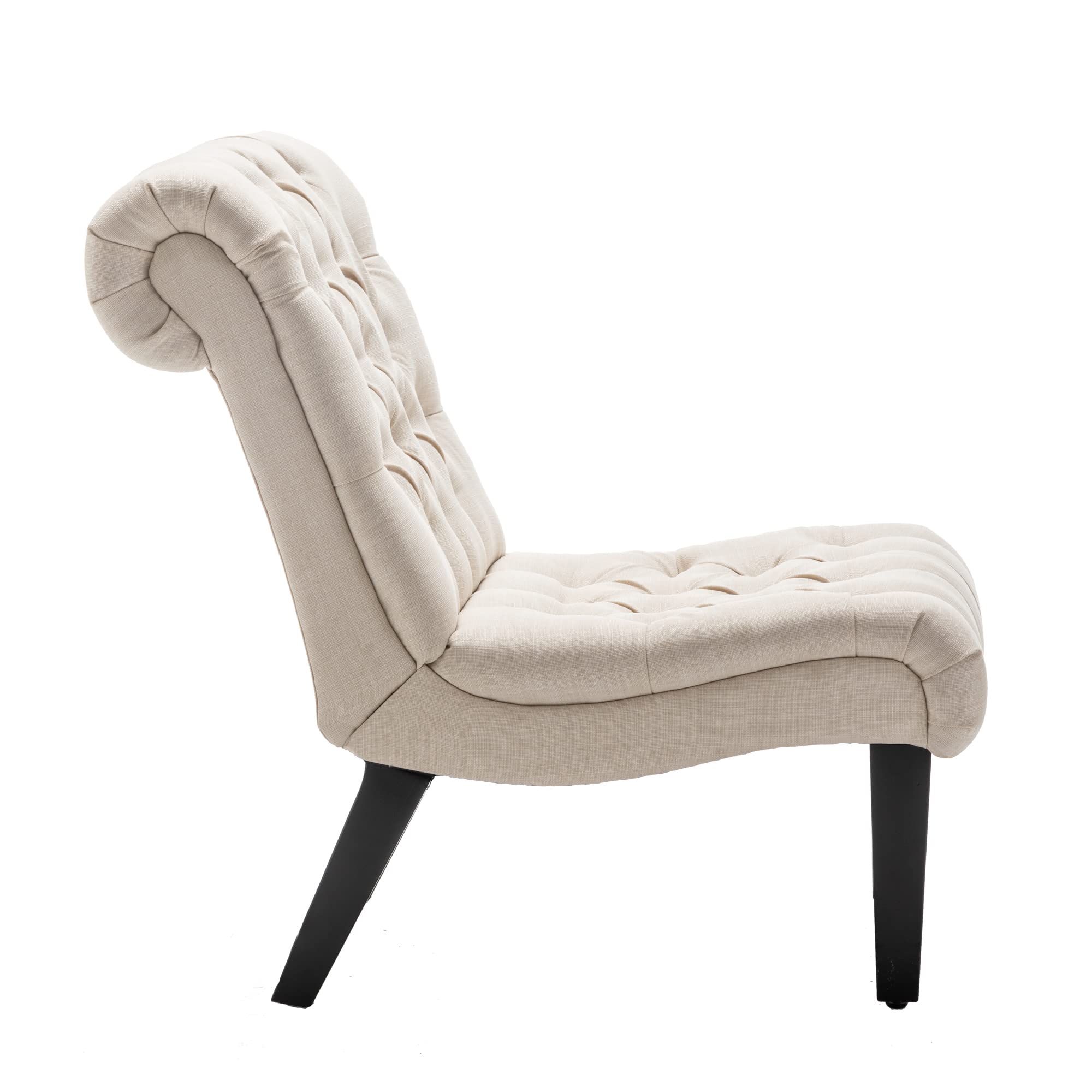 Yongqiang Accent Chairs Set of 2 - Modern Armless Upholstered Slipper Chairs with Button Tufted Design & Solid Wood Legs in Cream Fabric - Perfect for Living Room, Bedroom, or Reading Nook Decor