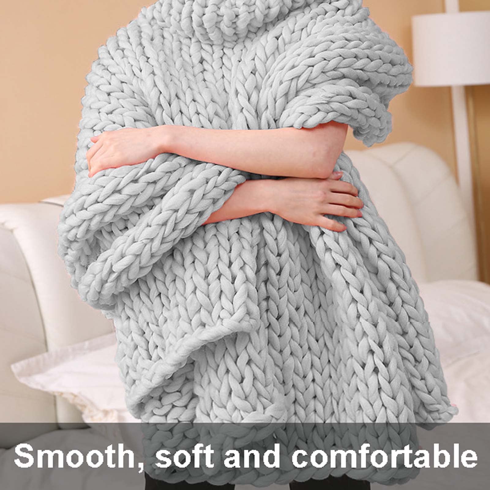 Chunky Knit Blanket 39x47 Inches - Super Soft Handmade Knitted Throw - Warm Cozy Blanket for Sofa, Bed & Home Decor - Machine Washable - Perfect for Living Room, Bedroom & Gift Giving