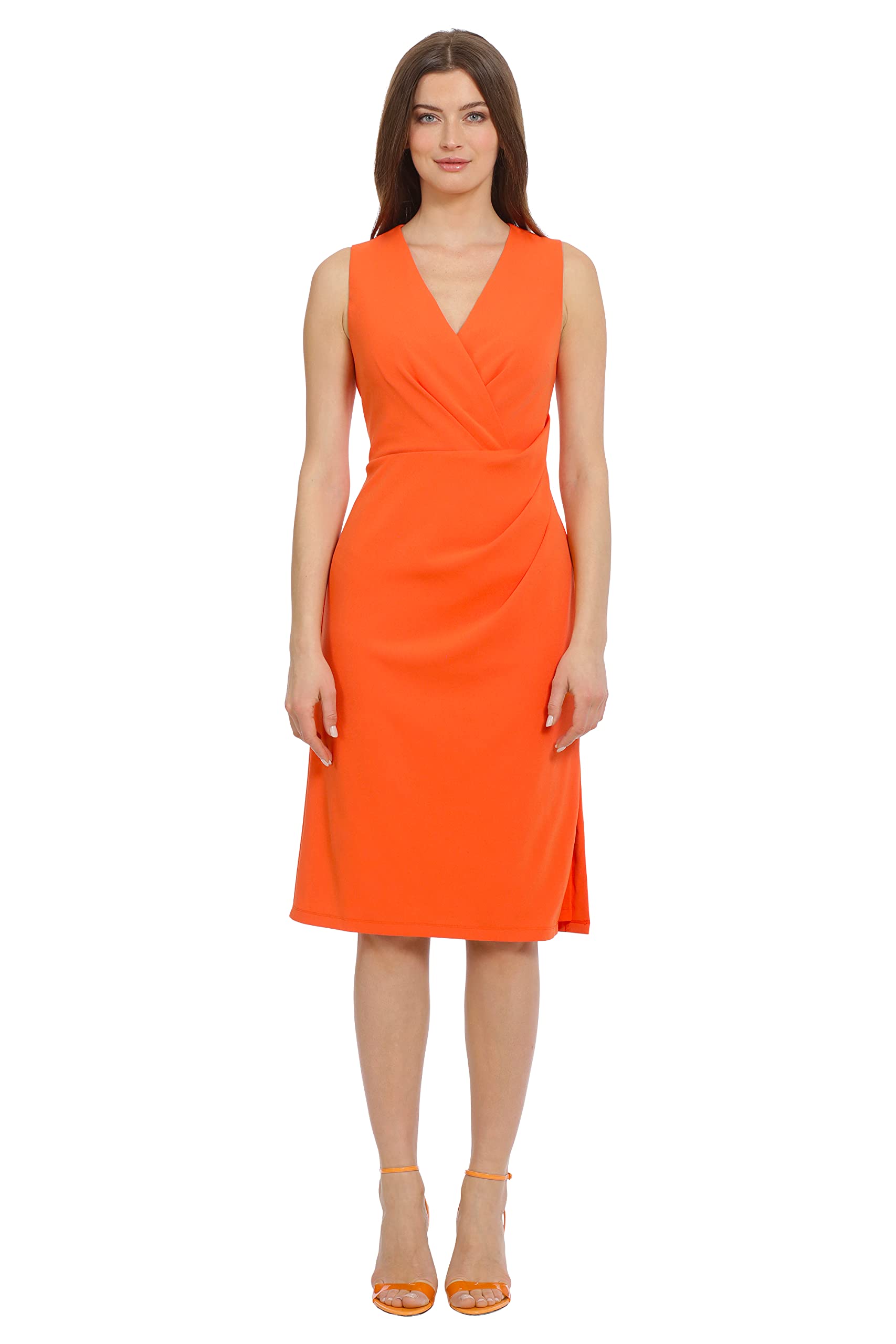 Maggy London Women's Crepe V-Neck Dress with Flattering Ruching & Slit Detail - Elegant Office to Evening Dinner Party Wear for Special Occasions