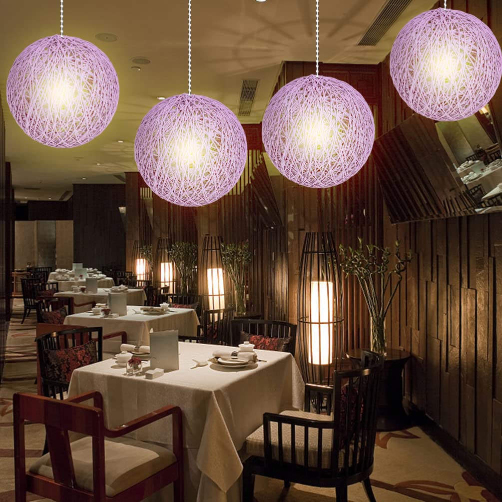 Uonlytech Rattan Chandelier Shade - Woven Ceiling Hanging Lamp Cover for Decorative Light Bulbs, Bamboo Lamp Shade in Purple - Perfect for Boho, Farmhouse & Coastal Home Decor