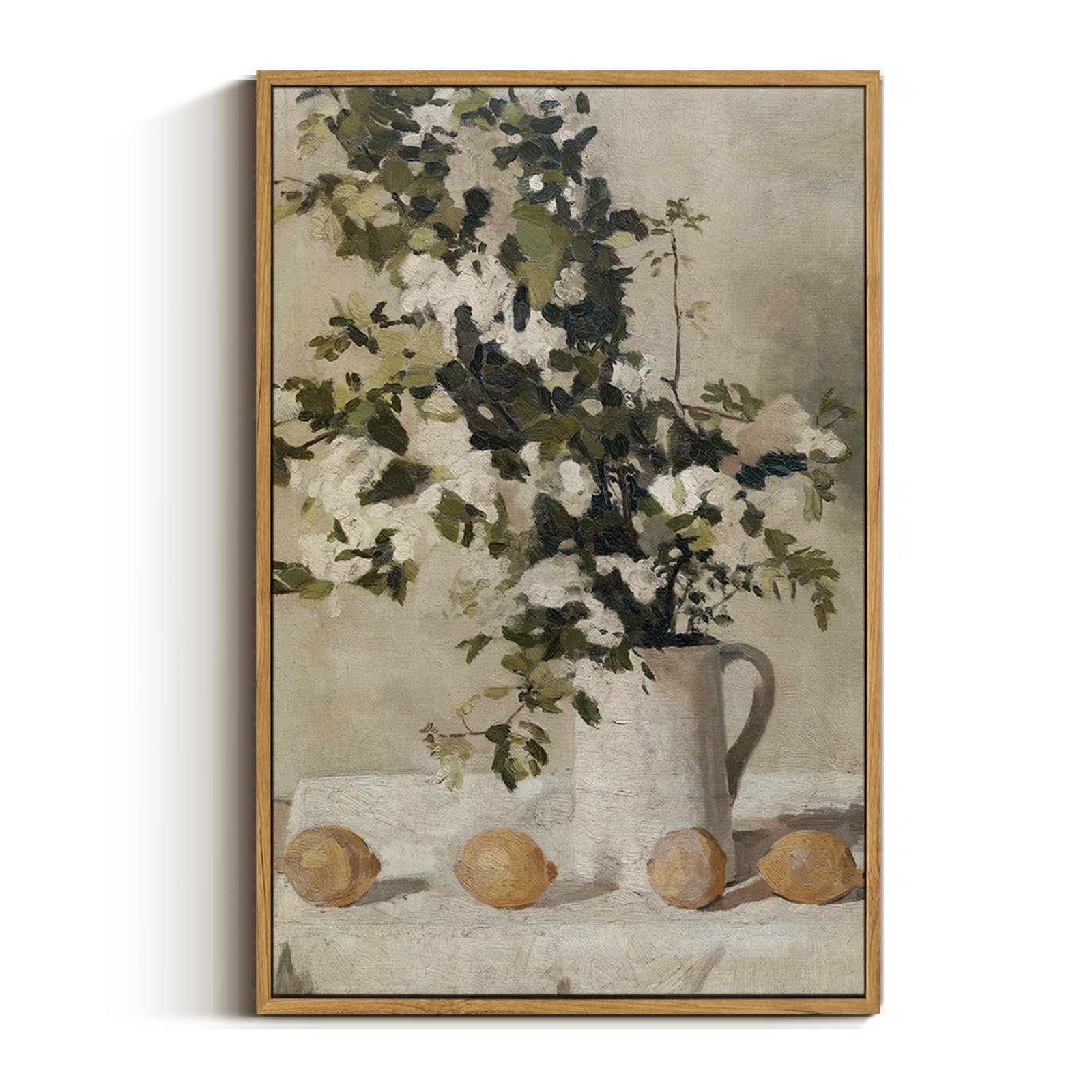 VIYYIEA Floral Large Framed Wall Art - Vintage Flowers and Lemons Canvas Print (16x24 Inch) | Farmhouse Still Life Painting for Bedroom, Bathroom & Office Decor | Perfect for Home Aesthetics, Wedding Gifts & Interior Design