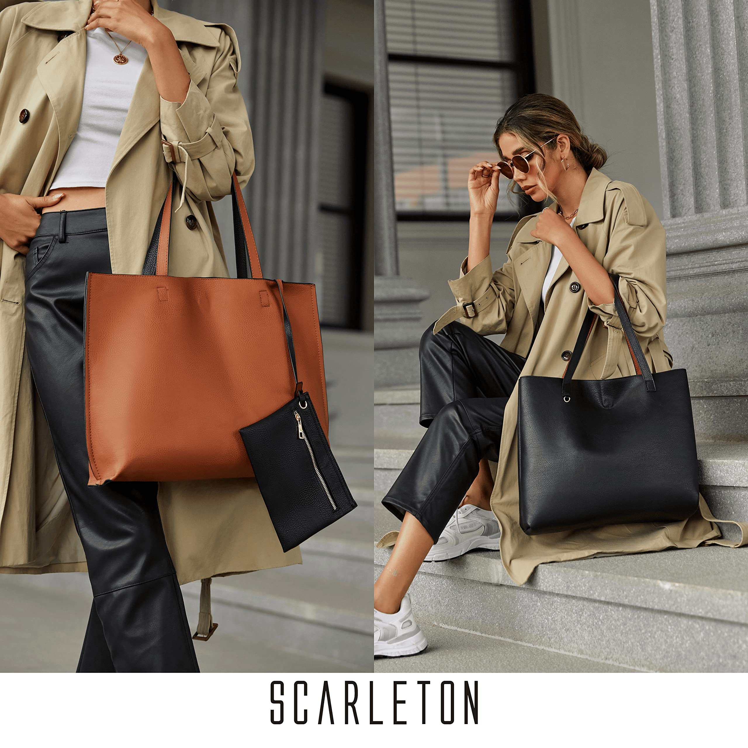 Scarleton Genuine Leather Tote Bag for Women - Stylish Reversible Purse & Handbag H1842 - Perfect for Work, Travel & Everyday Use