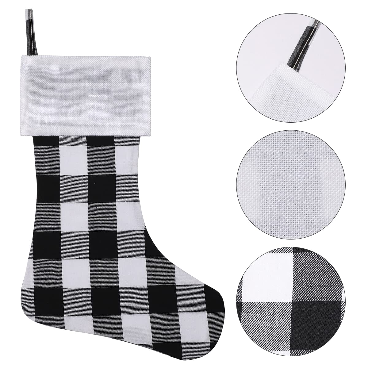 8 Pack Christmas Stockings - 18 Inch Buffalo Plaid Personalized Stockings for Family Holiday Decor | White Cuff Black & White Plaid Stocking Set | Perfect for Xmas Party, Fireplace Mantel & Gift Exchange