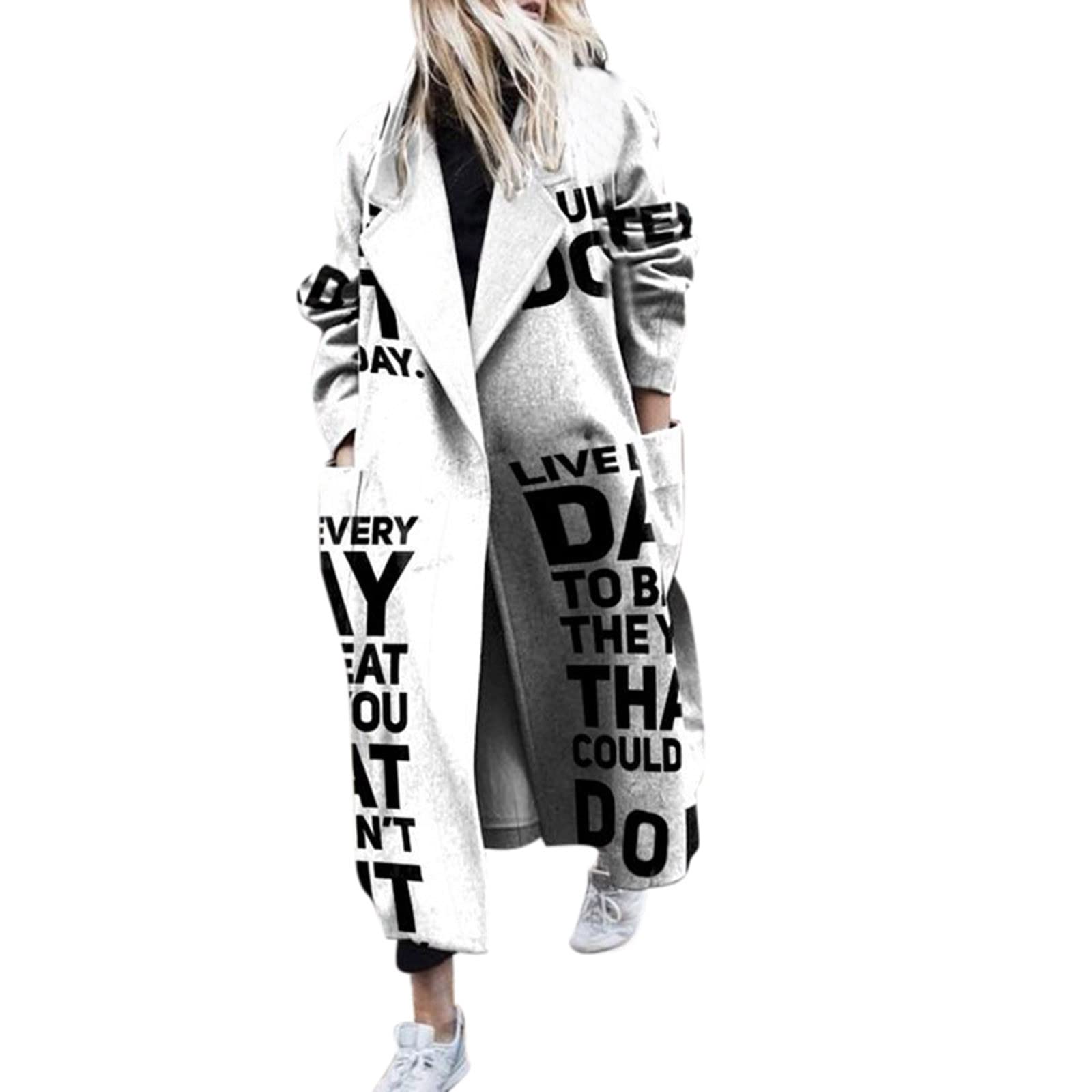 MKDEIAy Women's Printed Woolen Coat - Warm Winter & Autumn Long Sleeve Turn Down Collar Coat for Women | Perfect for Office, Dating & Outdoor Activities