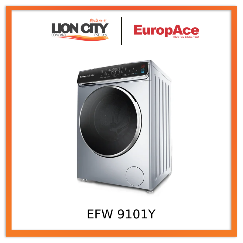 EuropAce EFW 9101Y 10KG Front Load Washing Machine - Energy Efficient, Quiet, Large Capacity for Apartments & Laundry Rooms
