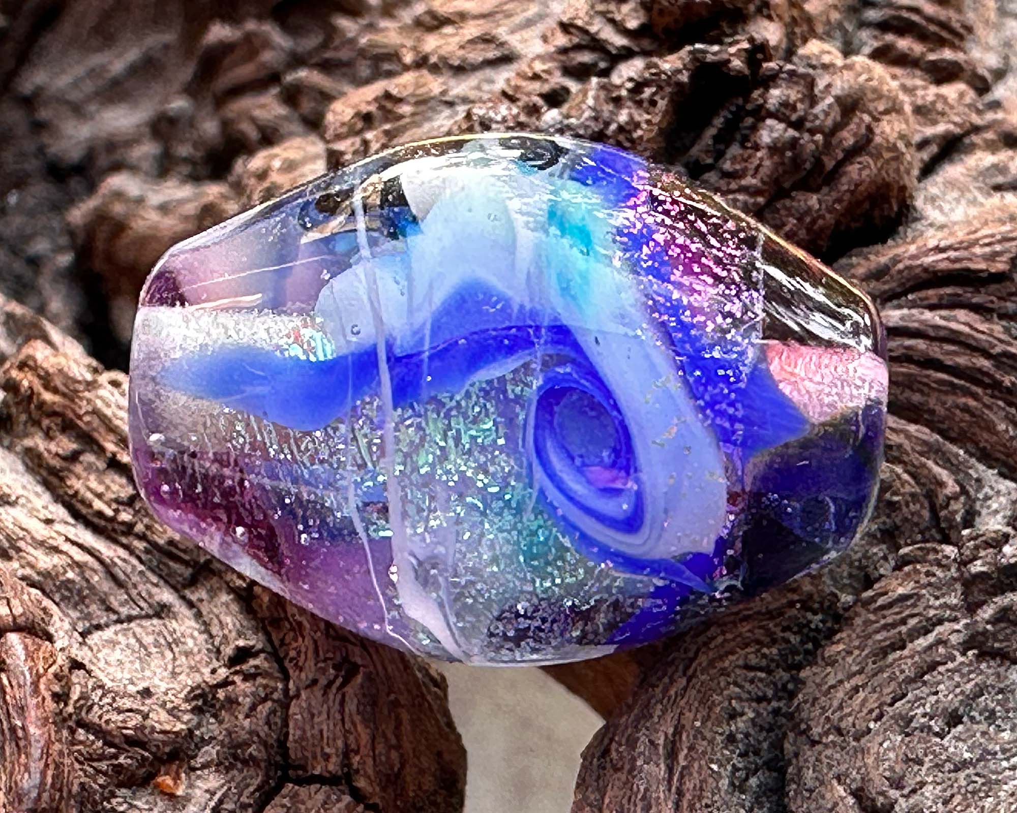 Mystic Blue Dichroic Lampwork Glass Focal Bead for Jewelry Making - Handmade SRA Artisan Bead for Necklaces, Bracelets & DIY Crafts