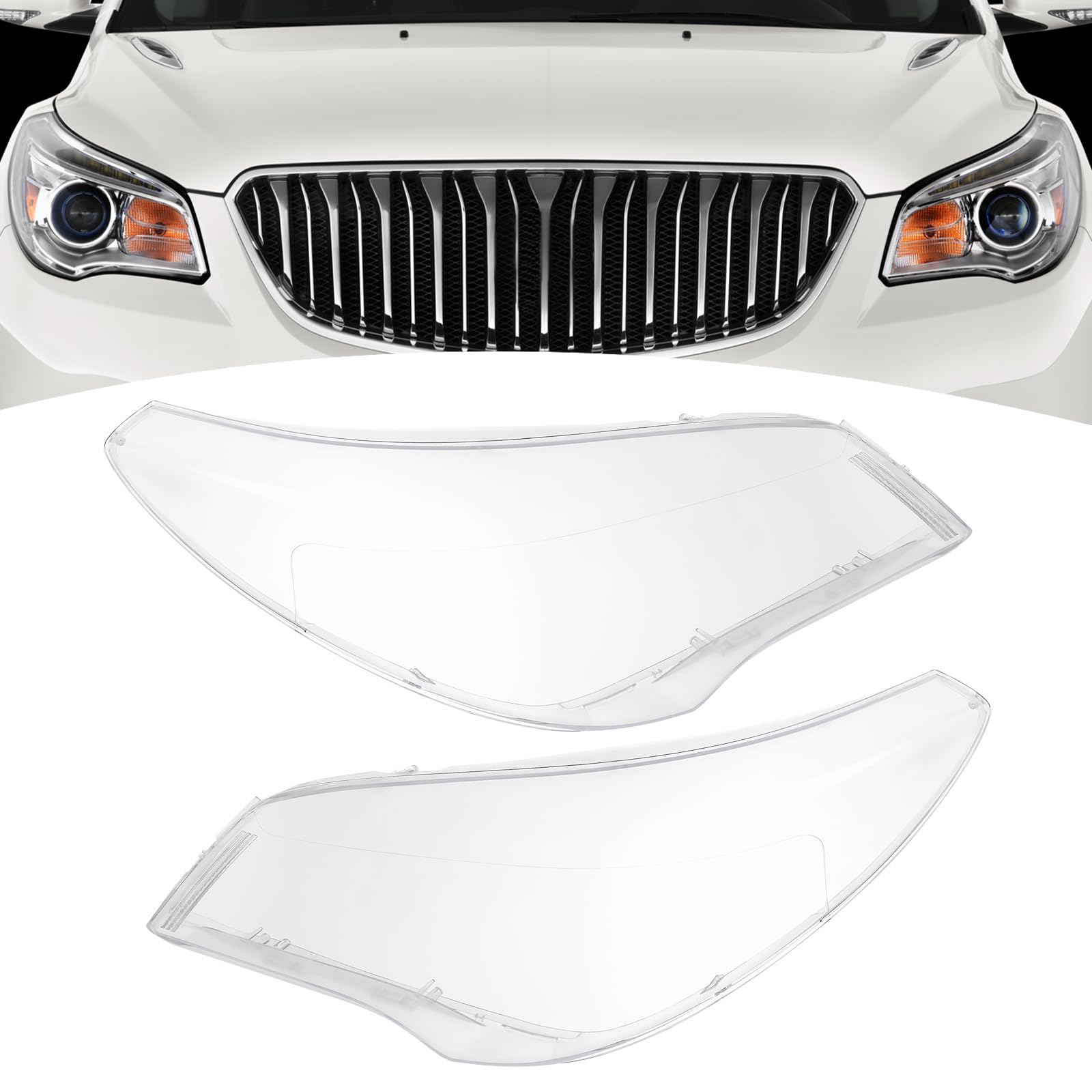 2013-2017 Buick Enclave Replacement Headlight Lens Covers - Pair of Left & Right Front Clear Lenses - Perfect for Night Driving and Foggy Conditions