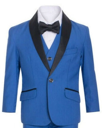 Boys Blue Shawl Collar Tuxedo Suit for Kids - Formal Wear for Weddings, Parties & Special Occasions