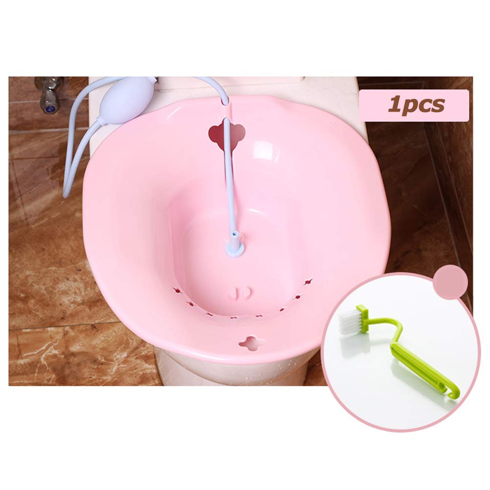 Portable Sitz Bath with Flusher - Over-The-Toilet Perineal Soaking Tub for Postpartum Care & Hemorrhoid Relief - Ideal for Elderly, Pregnant Women & Post-Episiotomy Recovery - Pink (1pc) | Perfect for Post-Surgery Hygiene & Comfortable Home Treatment
