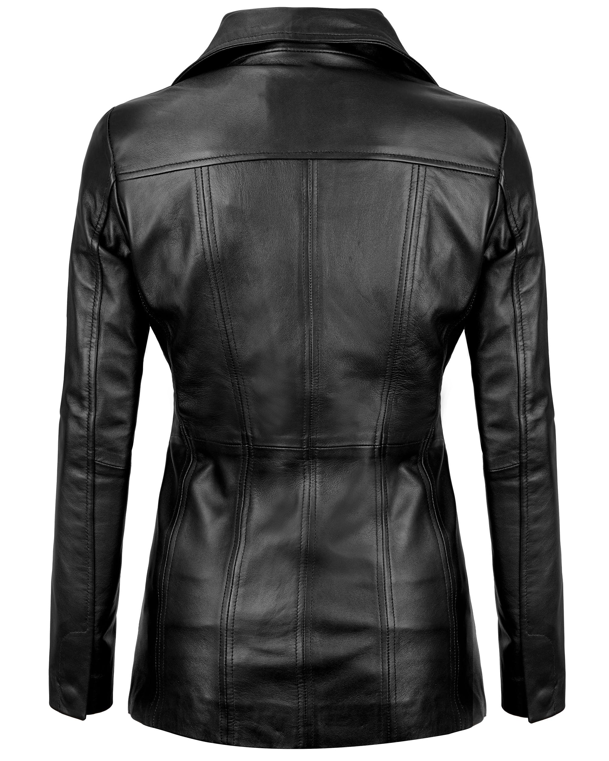 Genuine Lambskin Leather Blazers for Women - Business Casual Blazer Jackets for Office & Evening Wear - Premium Women's Leather Blazers for Work & Special Occasions