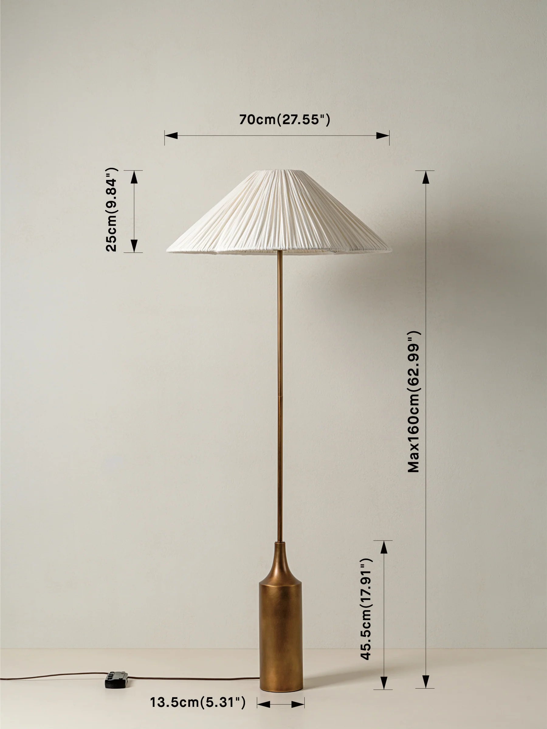 Vintage Aged Brass & Linen Scalloped Floor Lamp - Classic Home Decor Lighting for Living Room, Bedroom, or Office