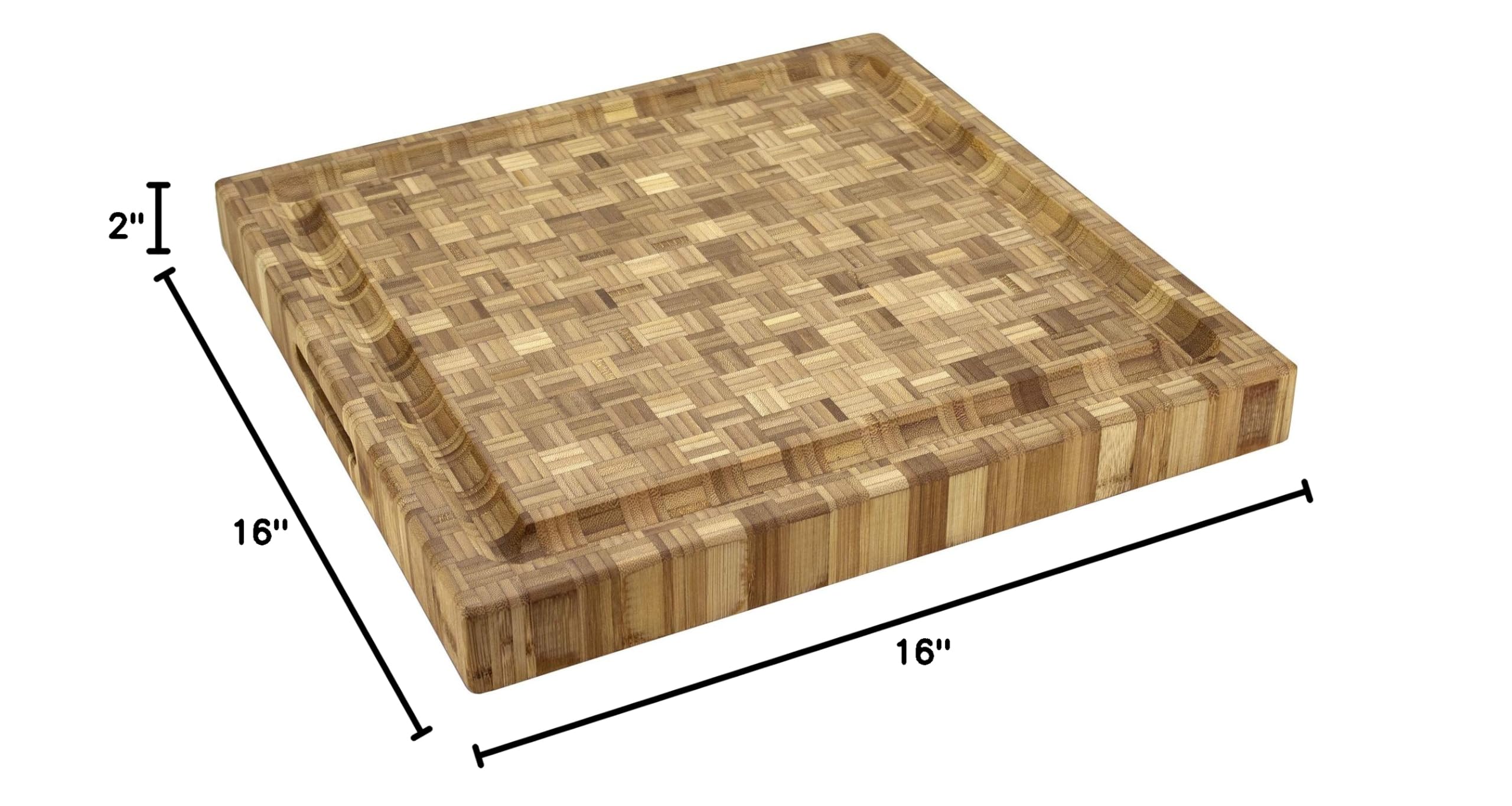 Premium Bamboo Cutting Board 16x16x2 Inch - Eco-Friendly Carving & Chopping Board for Kitchen, Butcher Block for Meat, Vegetables, Fruits - Perfect for Home Chefs & Professional Use