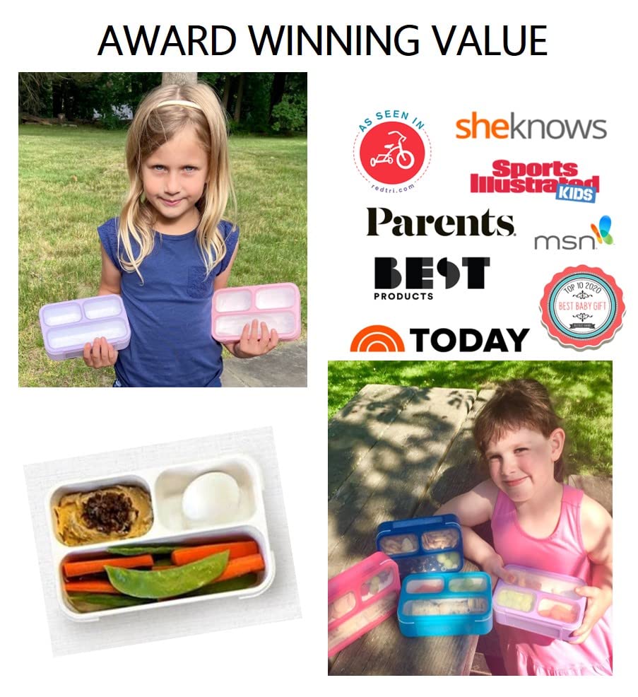 **Glitter Snack Containers for Kids - 3-Compartment Mini Bento Lunch Box Set of 2, Leakproof Toddler Food Storage for School & Daycare - Pink & Purple Sparkle Design (Perfect for Snacks, Lunches & On-the-Go Meals)**