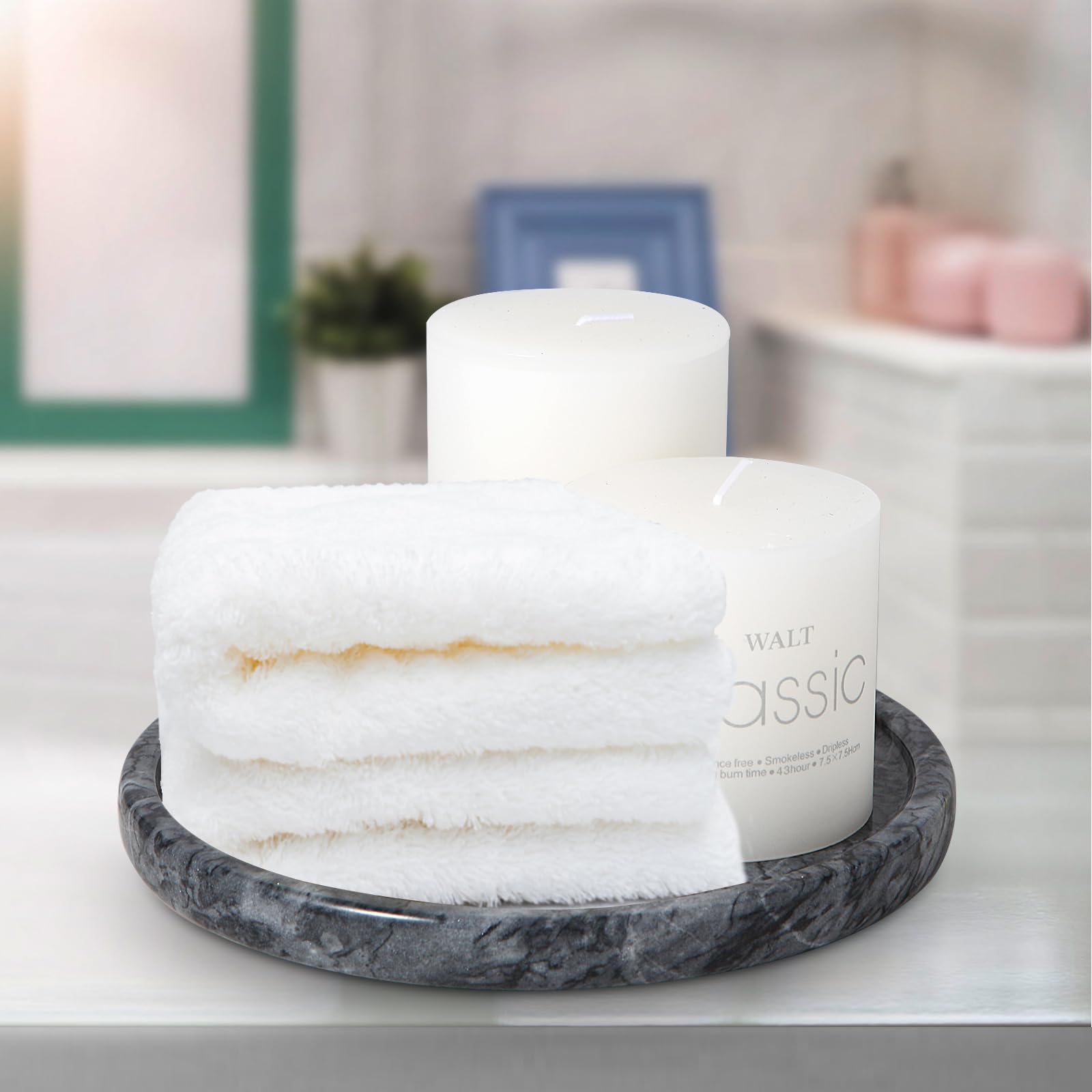 Round Natural Black Marble Tray - 8 Inch Decorative Vanity Tray for Bathroom Countertop, Jewelry Organizer & Elegant Serving Tray | Perfect for Home Decor, Spa Essentials & Coffee Table Display