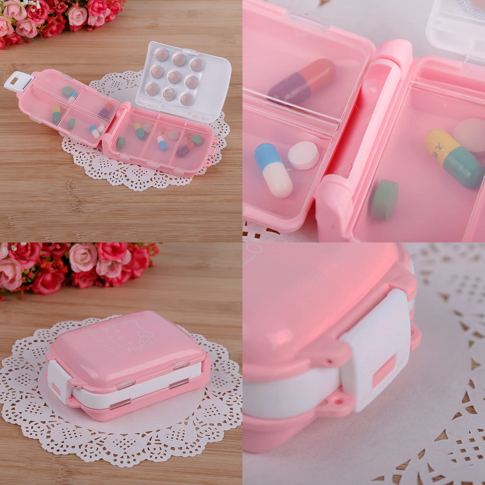 2-Pack Cute Cartoon Anime Cat Pill Organizer - Pink Weekly Pill Box for Women, Mini Travel Jewelry Case with Printed White Pop Design | Perfect for Daily Medication, Vitamins, Travel & Accessory Storage