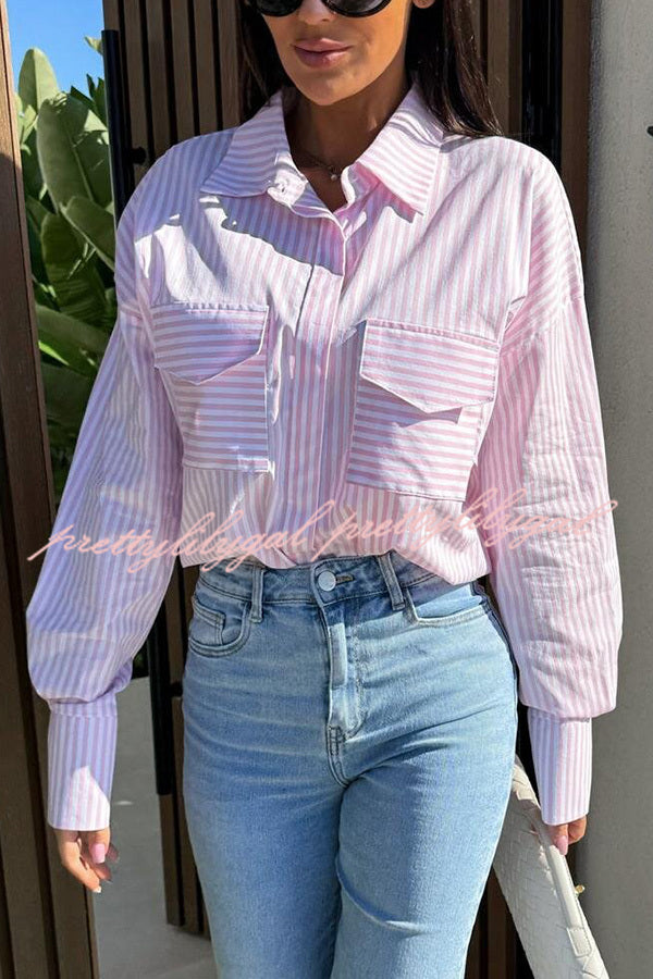 Stylish Stripe Print Lapel Long Sleeve Pocket Casual Shirt for Men - Perfect for Office, Business Meetings & Smart Casual Outfits