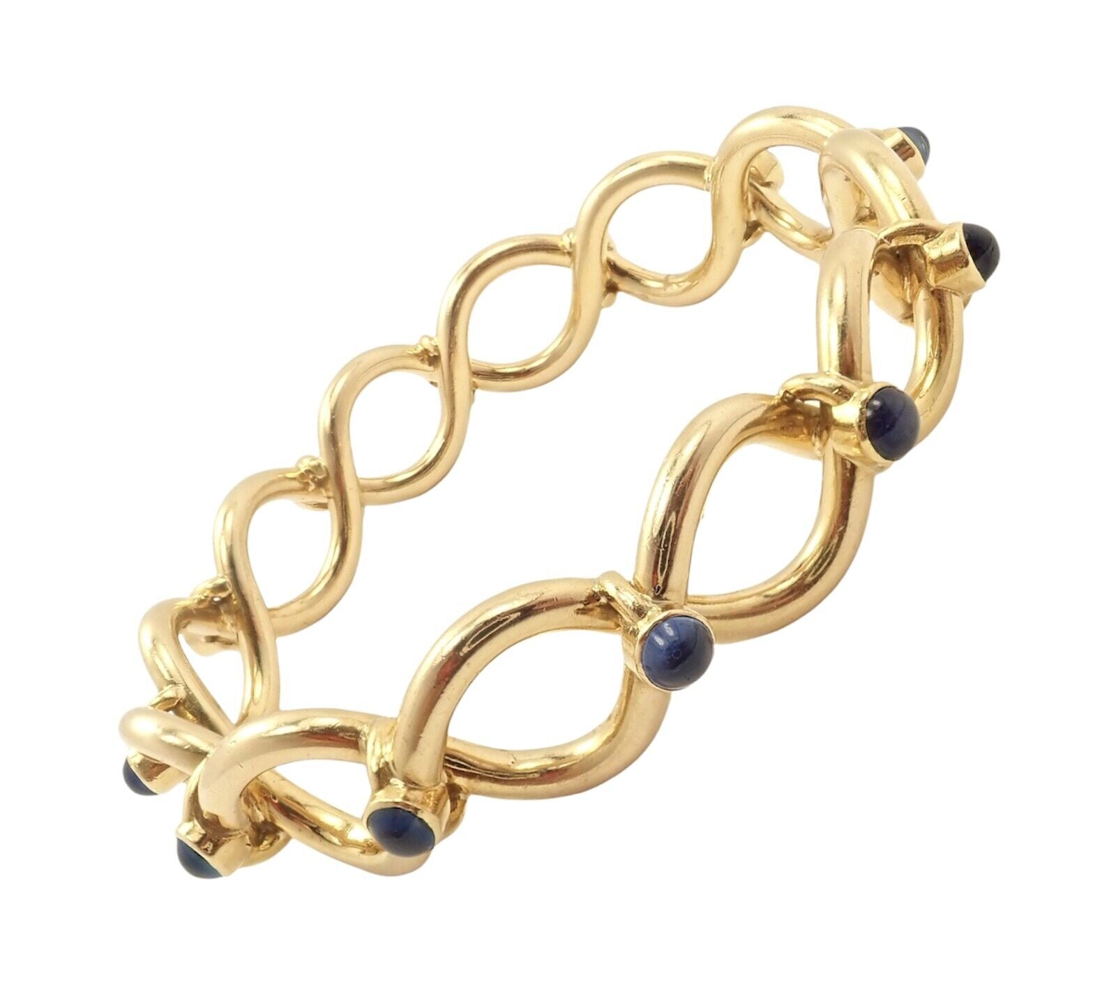 Authentic Tiffany & Co 18k Yellow Gold France Sapphire Bangle Bracelet - Luxury Jewelry for Women, Perfect Gift for Anniversary, Birthday & Special Occasions