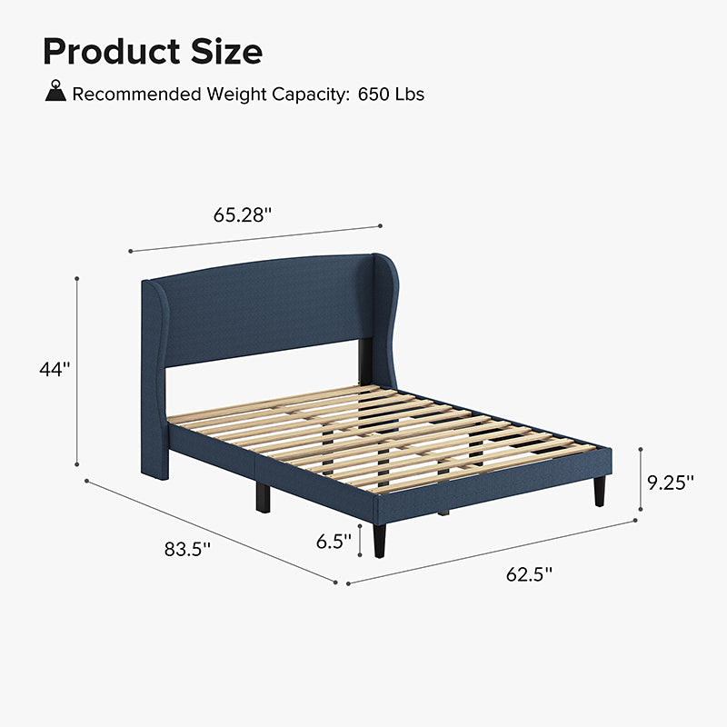 Baotist Upholstered Wingback Platform Bed Frame - Queen Size Modern Bedroom Furniture for Master Bedroom, Guest Room & Apartment