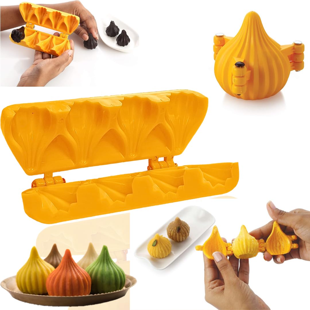 HUSAINI MART | 3-in-1 Modak Maker Set - Sancha Mold, Patti Press & Chocolate Mould for Ganesh Chaturthi, Ganpati Bappa Prasad - Multicolor Hindu Festival Cooking Tools for Sweet Making & Home Decor