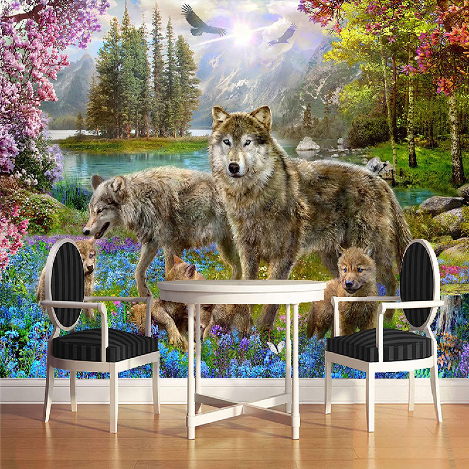 Wolf Wall Mural - Large 79x55 Inch Removable Animal Photo Wallpaper | Forest Nature Landscape Poster for Living Room, Bedroom, Nursery Décor | Perfect for Wildlife Theme Rooms & Home Office Accent Wall