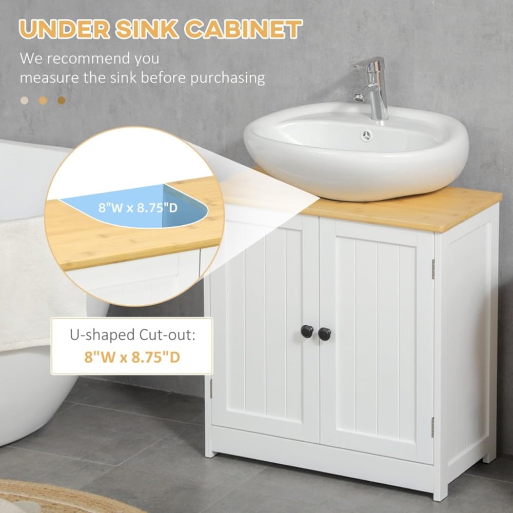 White & Dark Walnut Double Door Pedestal Sink Storage Cabinet - Bathroom Vanity Organizer with Shelves for Towels & Toiletries - Perfect for Small Bathrooms & Powder Rooms