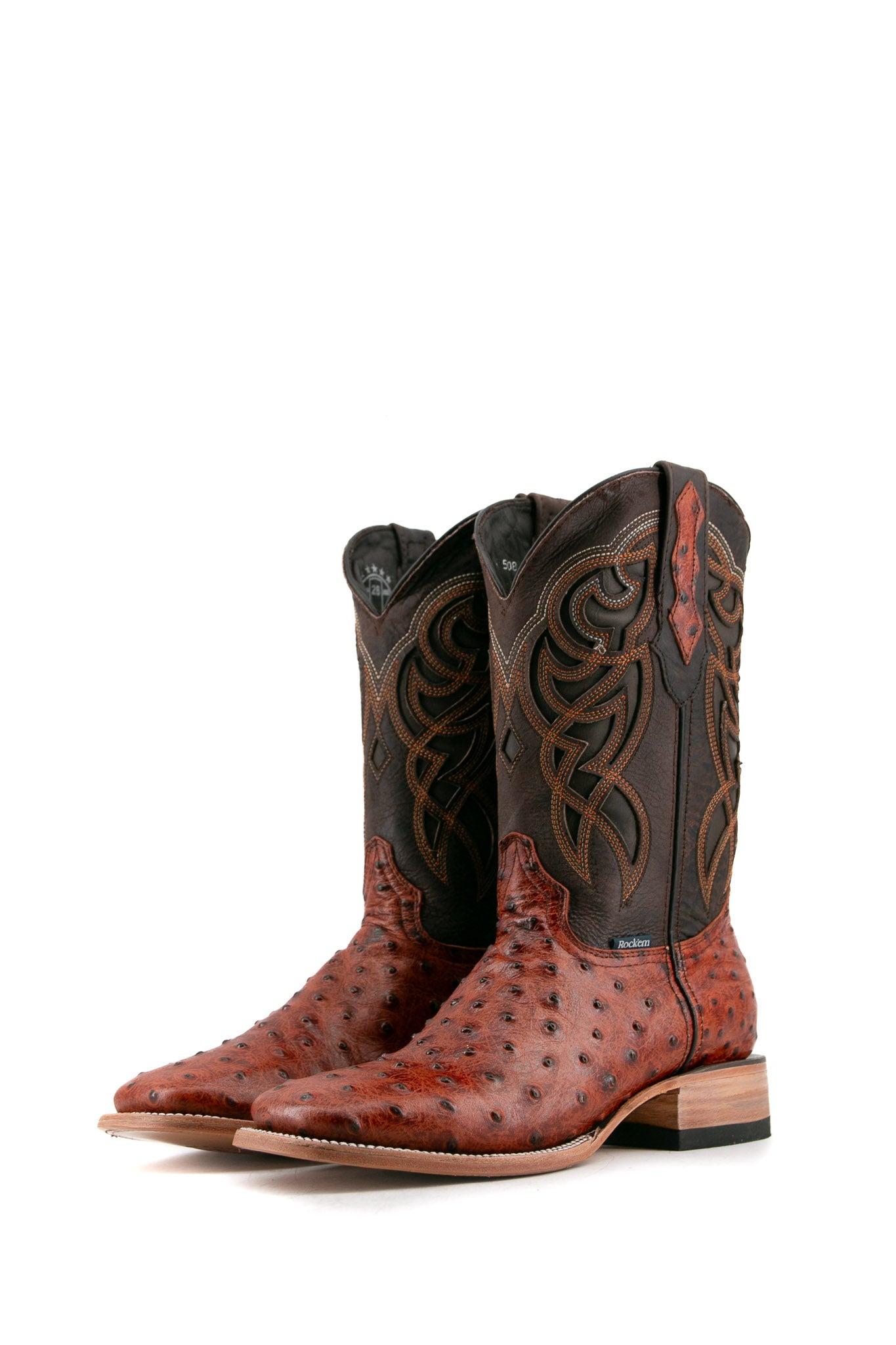Premium Ostrich Leather Square Toe Cowboy Boots for Men - Western Style Rodeo & Ranch Work Boots - Perfect for Country Dancing, Horseback Riding & Outdoor Adventures