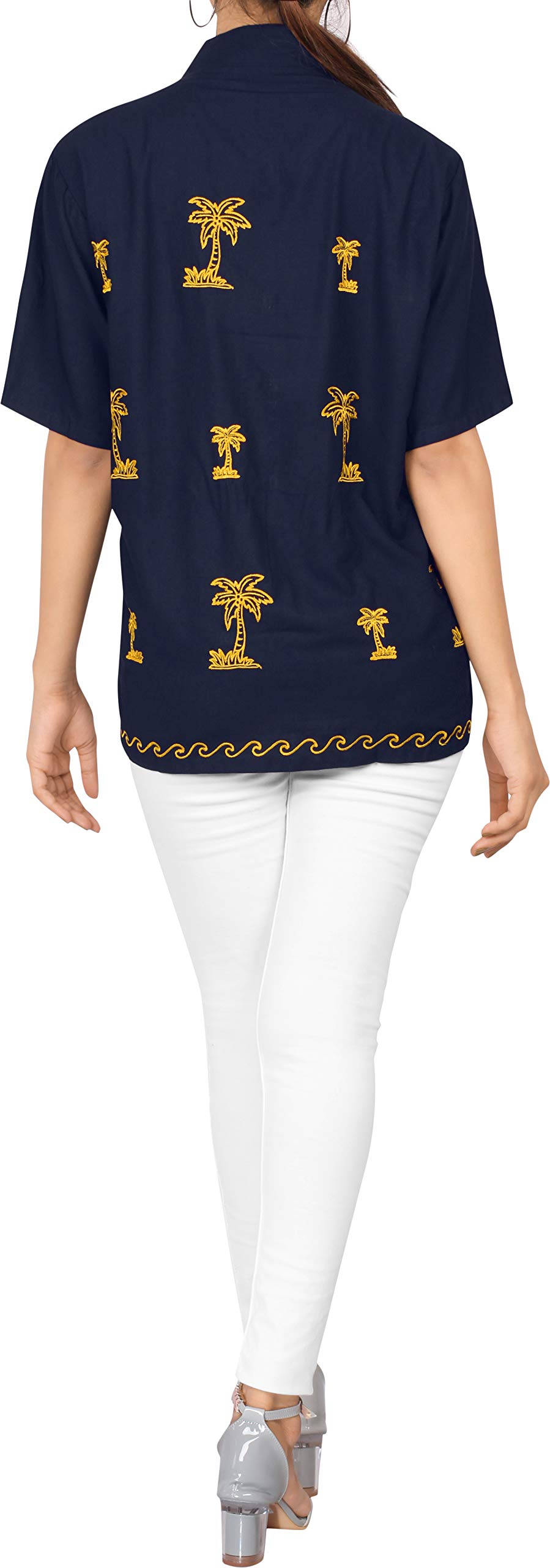 LA LEELA Women's Short Sleeve Hawaiian Blouse - Floral Print Vacation Shirt for Beach, Summer & Casual Outfits