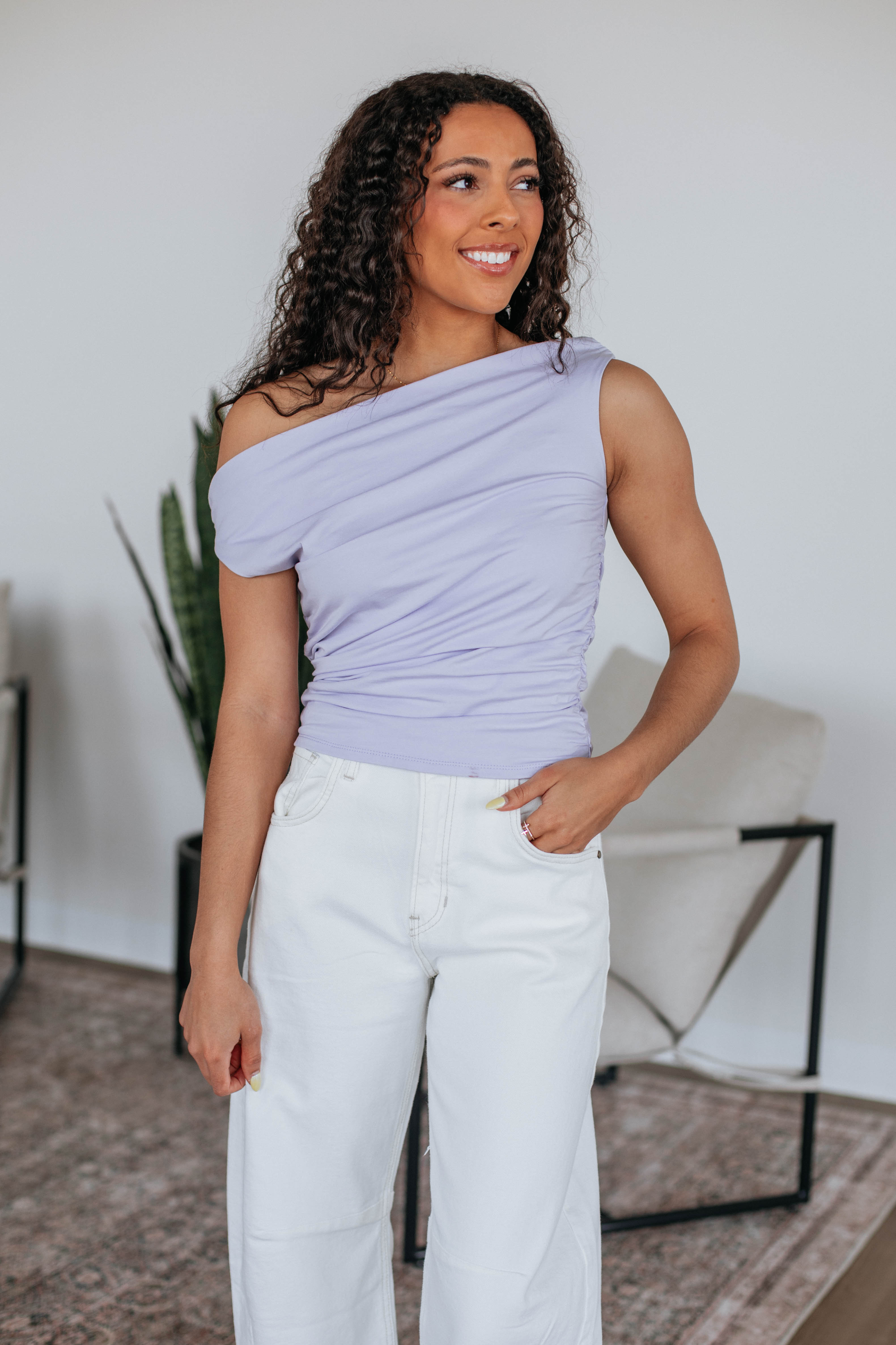 Belle Ruched Top Women's Elegant Blouse Lavender - Perfect for Casual Outings, Date Nights & Office Wear