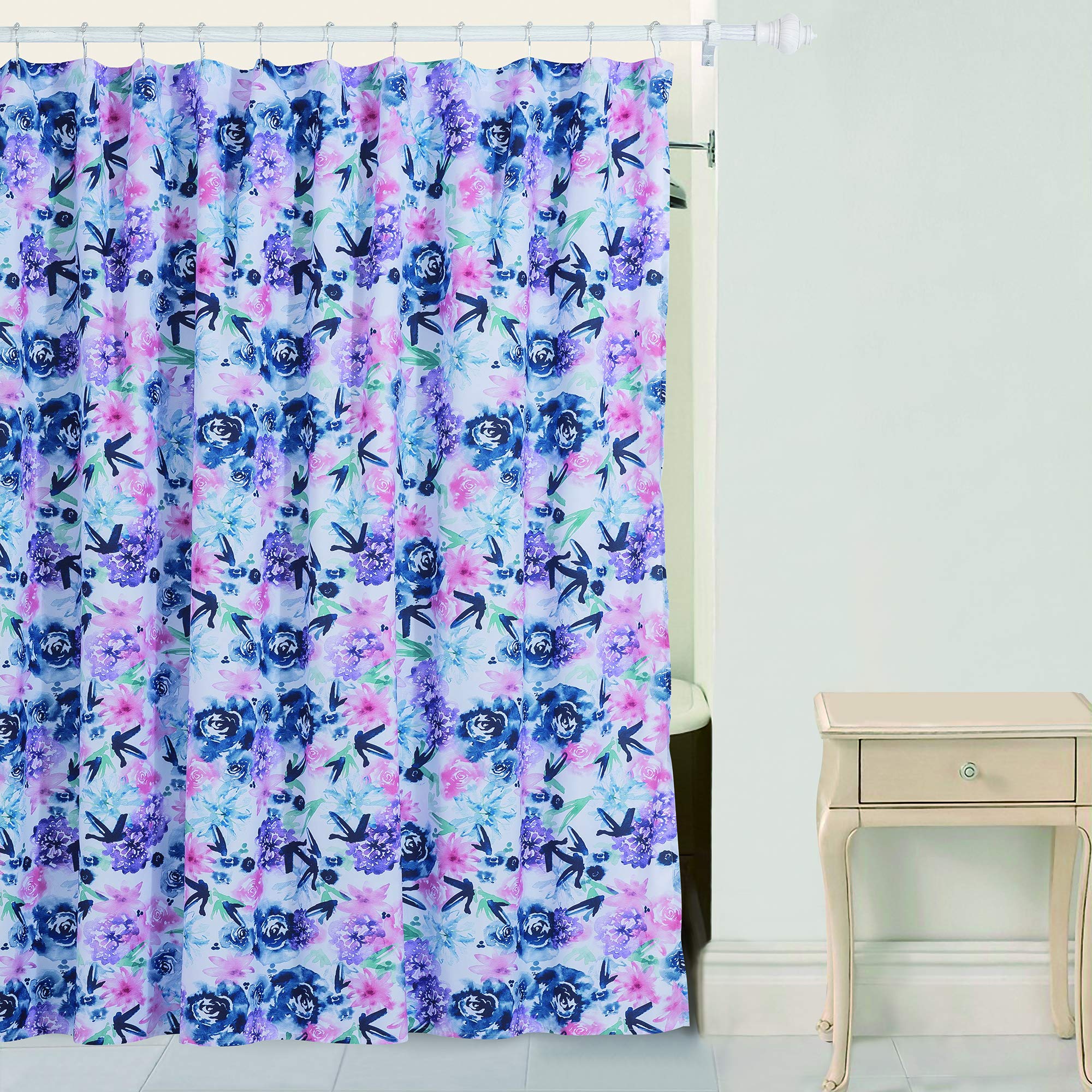 Indigo Rose Shower Curtain - Waterproof Bathroom Decor with Hooks - Perfect for Modern Bathrooms & Spa Retreats