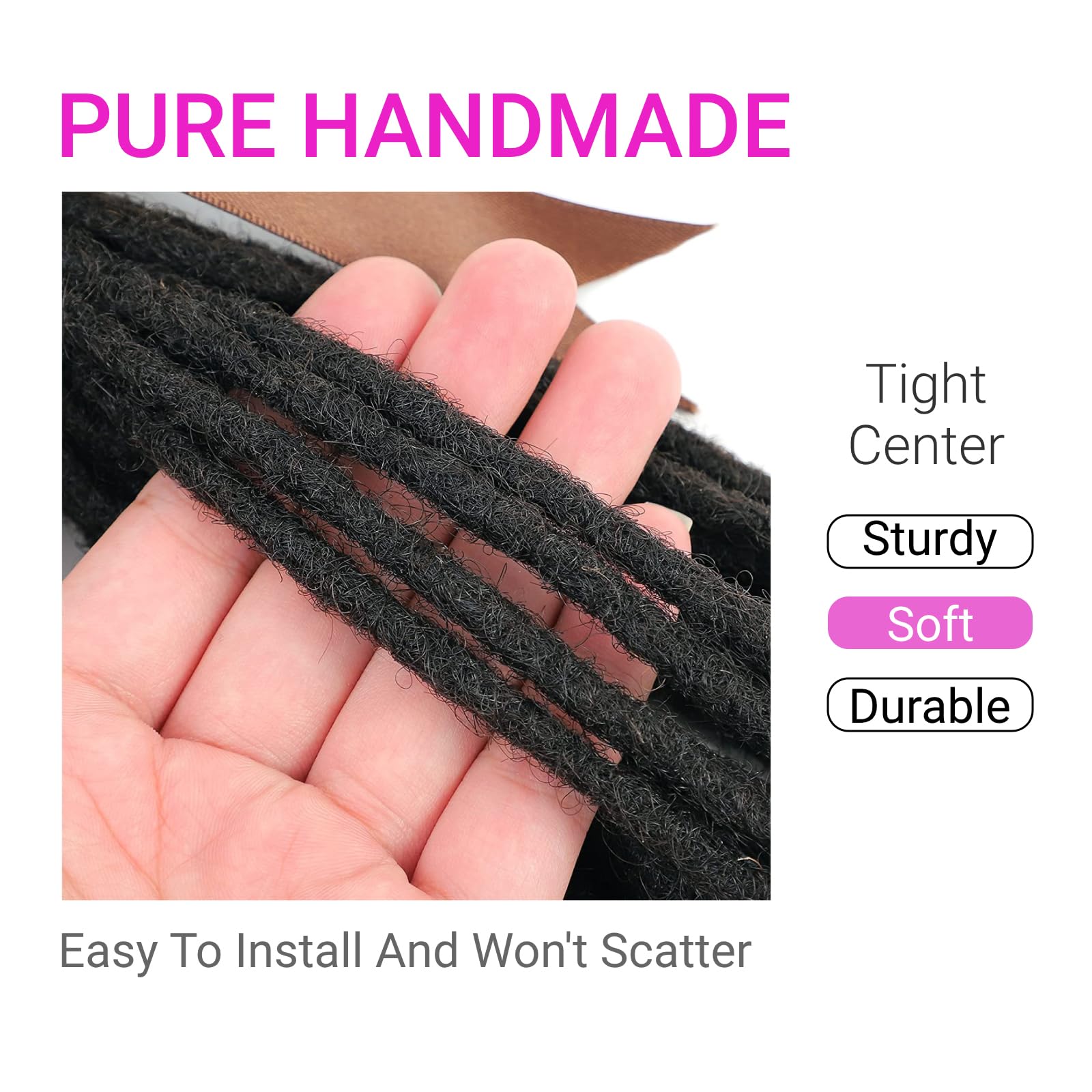 12 Inch 60 Strands 0.2cm Width 100% Human Hair Loc Extensions - Natural Black Handmade Dreadlocks for Women Men & Kids | Permanent Real Human Hair | Dye Bleach Curl & Twist Safe | Perfect for Daily Wear, Parties & Protective Styles