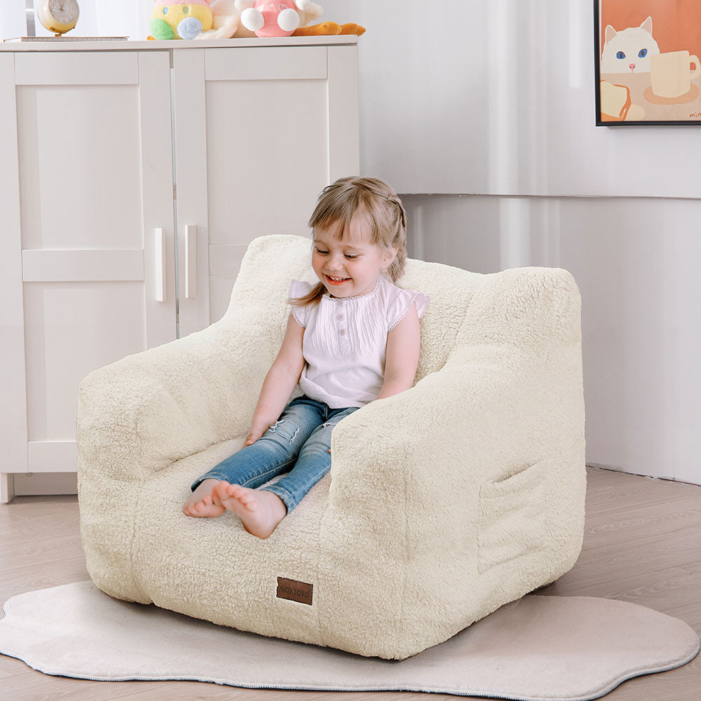 MAXYOYO Kids Sherpa Bean Bag Chair - Soft Teddy Lazy Sofa for Boys and Girls, Cozy Beige Lounge Chair for Bedroom, Playroom & Reading Nook