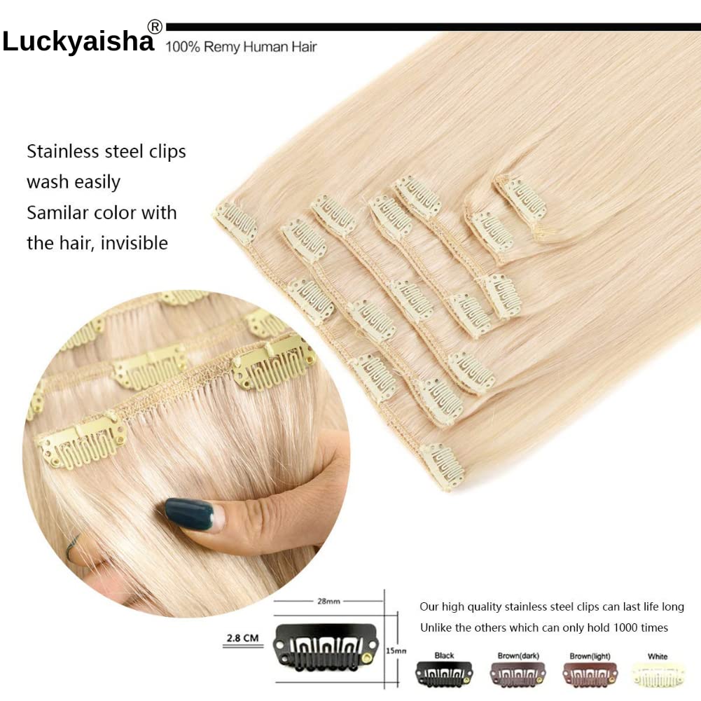 Clip in Hair Extensions 16 Inch Real Human Hair - 7pcs 120g Light Blonde #613 Thickened Straight Hair Weft | Perfect for Parties, Weddings & Daily Styling