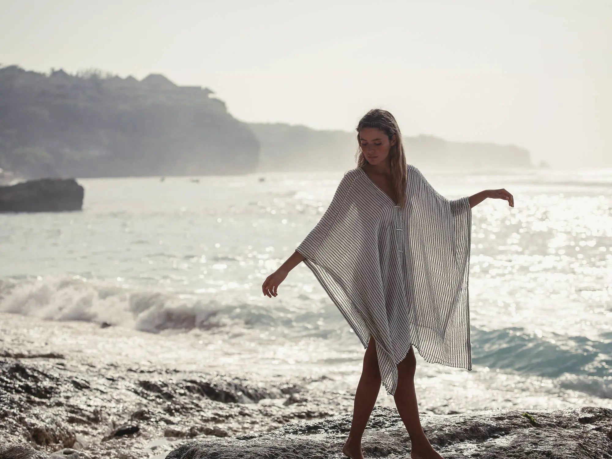 Ava Kimono Black Stripes Robe - Lightweight Japanese Style Kimono for Women, One Size - Perfect for Spa, Yoga, and Lounging at Home