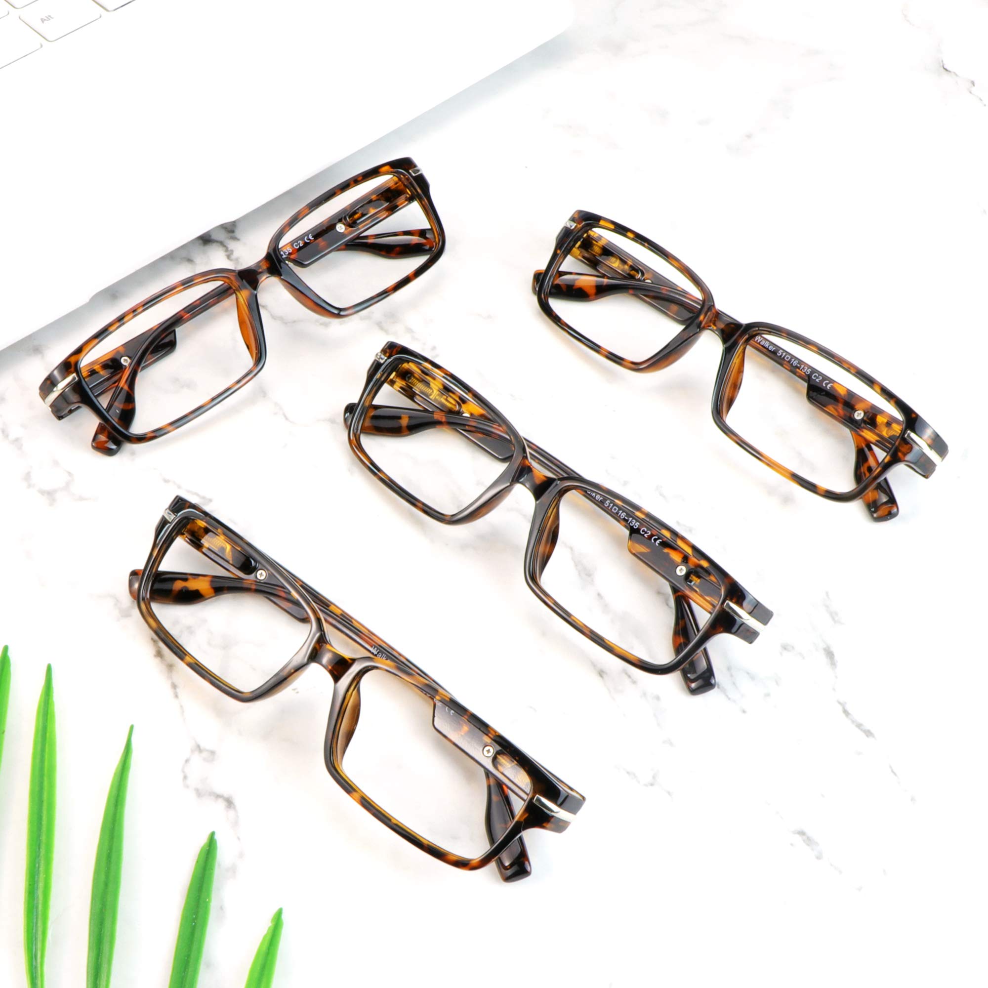 VisionGlobal 4 Pairs Blue Light Blocking Reading Glasses for Women & Men - Anti-Glare Computer Glasses with Stylish Rectangle Frame - Perfect for Office Work, Gaming & Digital Screen Use