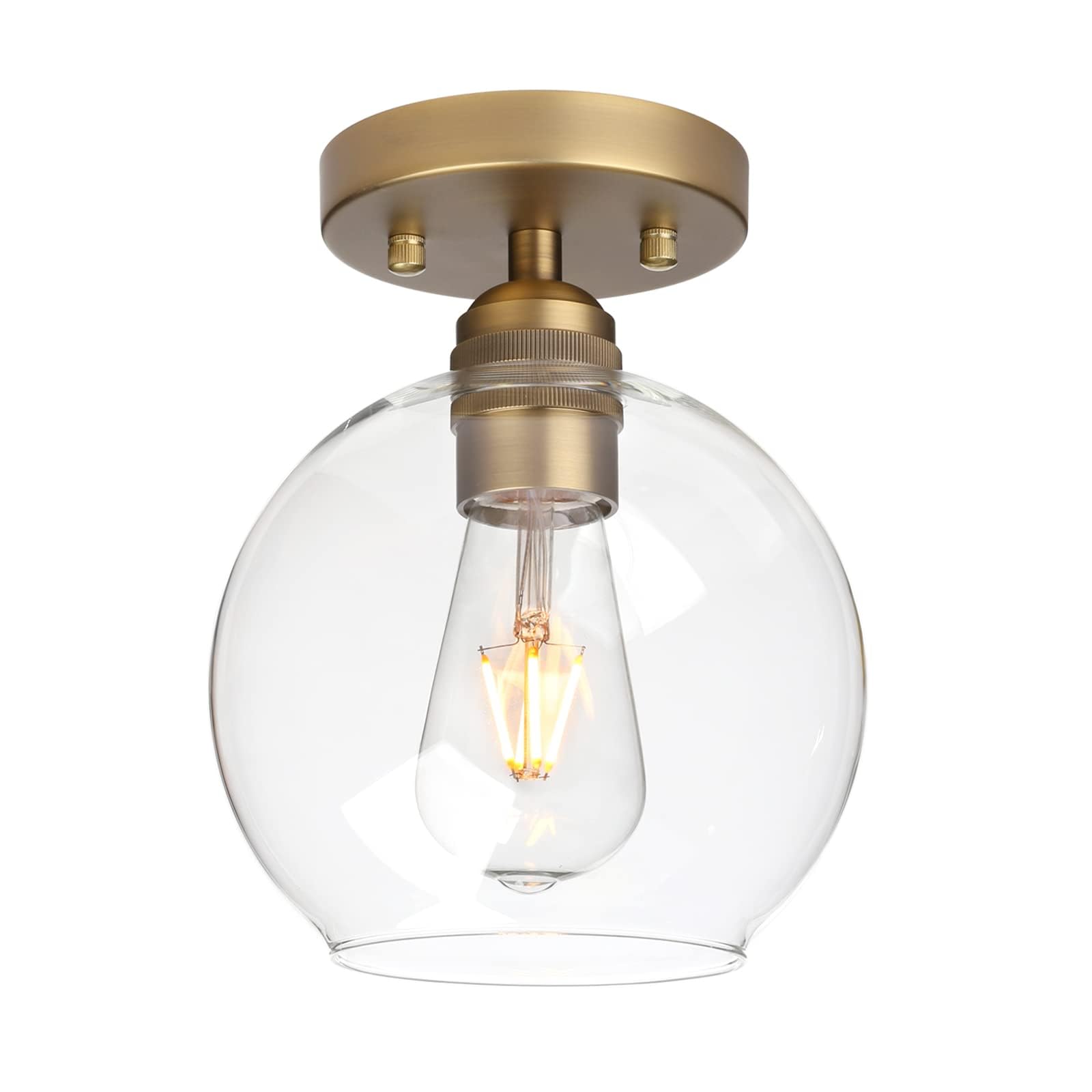 Pathson Globe Glass Flush Mount Ceiling Light - 1-Light Round Industrial Style Fixture for Hallway, Kitchen, Living Room, Bathroom & Bedroom | Perfect for Modern Homes, Apartments and Office Spaces