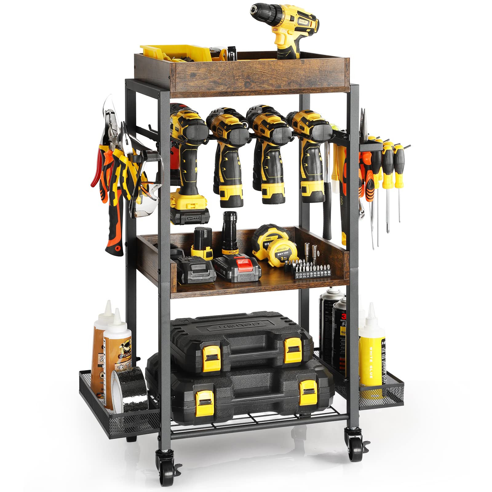 Heavy-Duty Rolling Tool Cart with Shelves & Wheels - Power Tool Organizer for Garage Storage, Drill Rack & Workshop Organization - Perfect Workshop Gift for Men & Dad (Ideal for DIY Projects, Home Garage & Professional Workspaces)